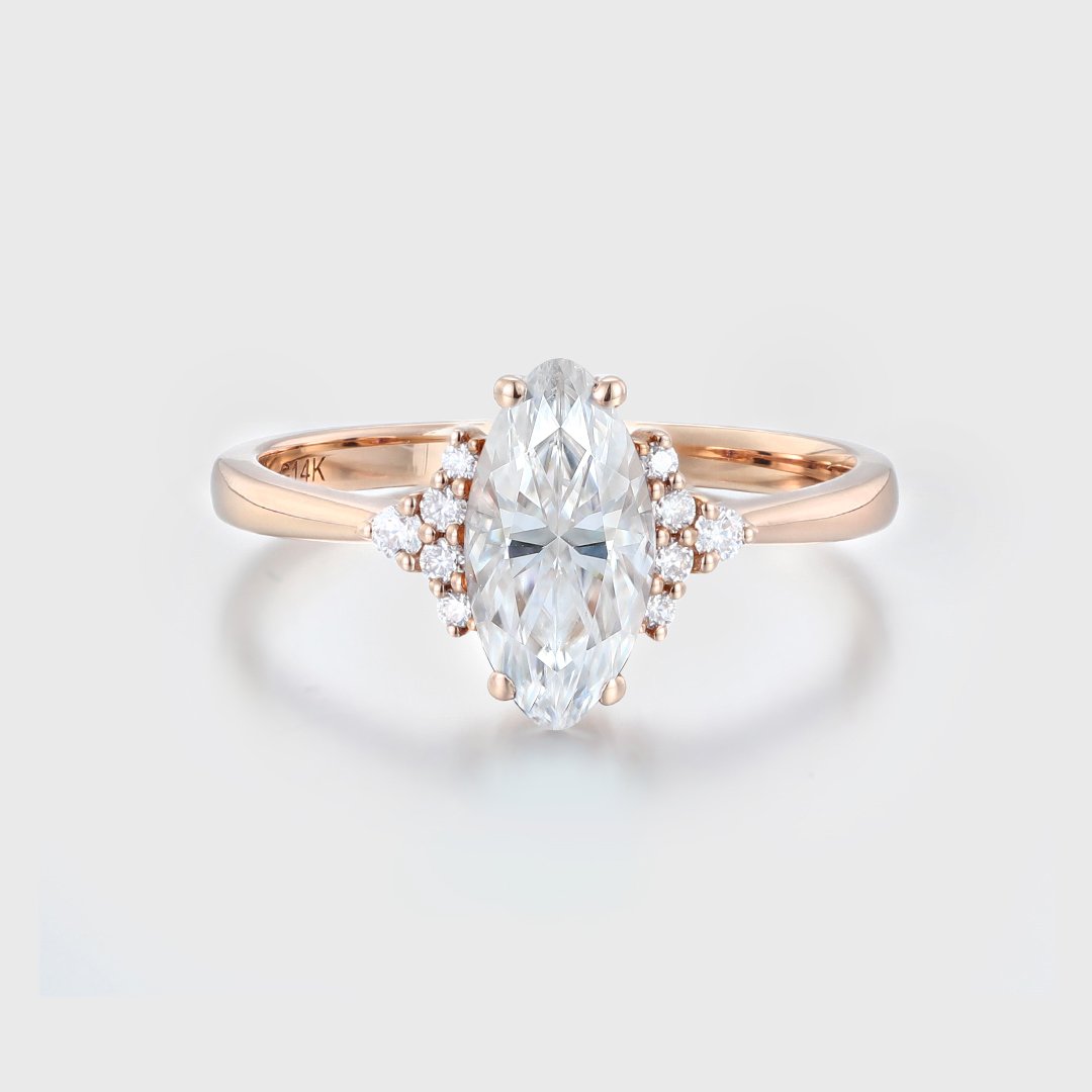 1.0 Carats Round Shape Moissanite Cluster Engagement Ring