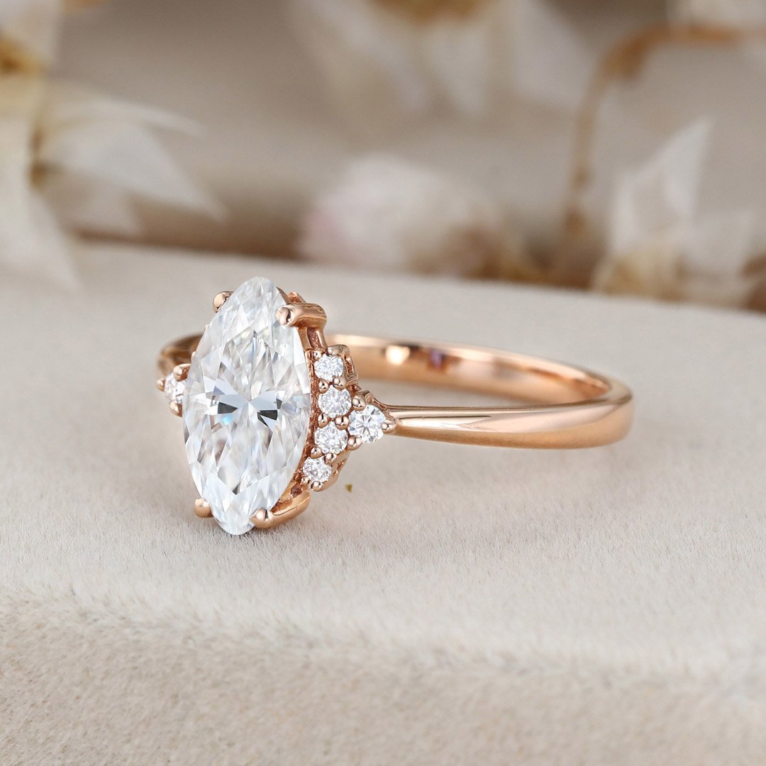 1.0 Carats Round Shape Moissanite Cluster Engagement Ring