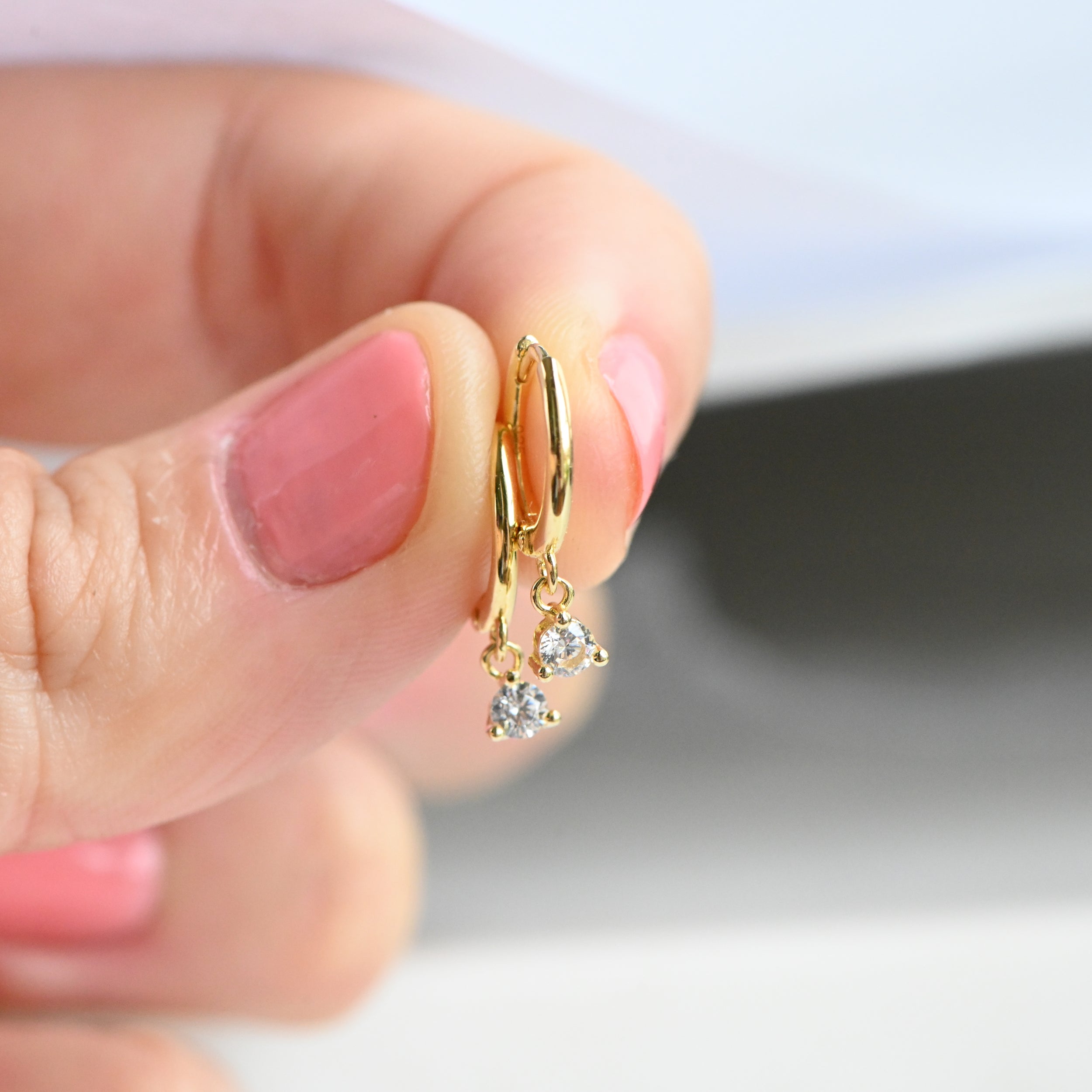 0.15 TCW Round Shape Moissanite Bezel Charm Huggies Earrings