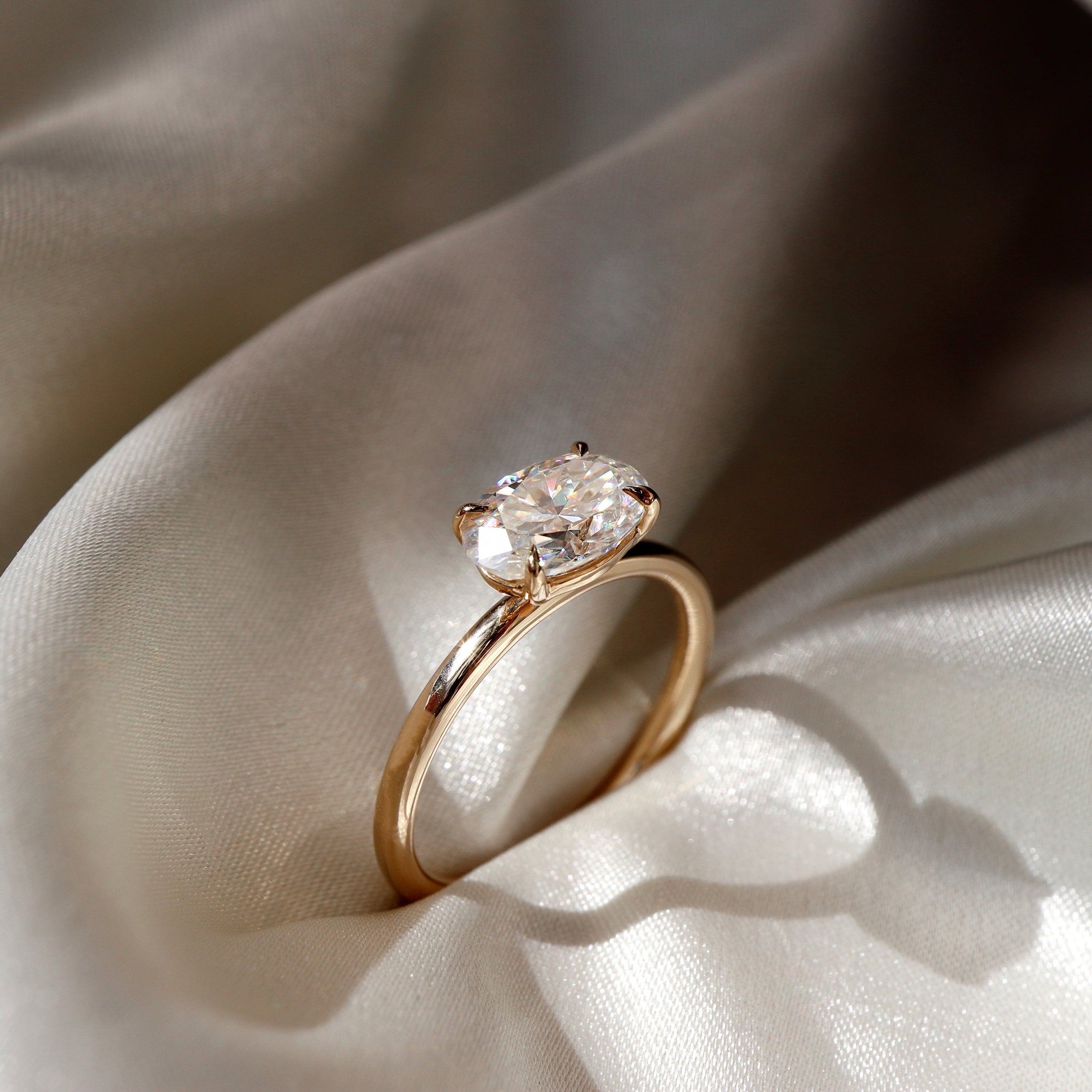 1.30 Carats East-West Oval Shape Moissanite Solitaire Engagement Ring