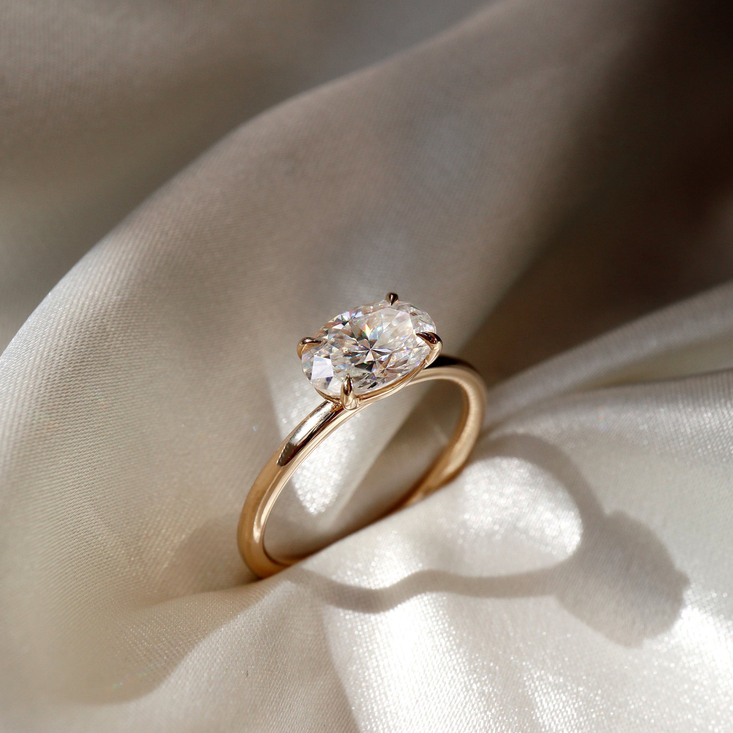 1.30 Carats East-West Oval Shape Moissanite Solitaire Engagement Ring