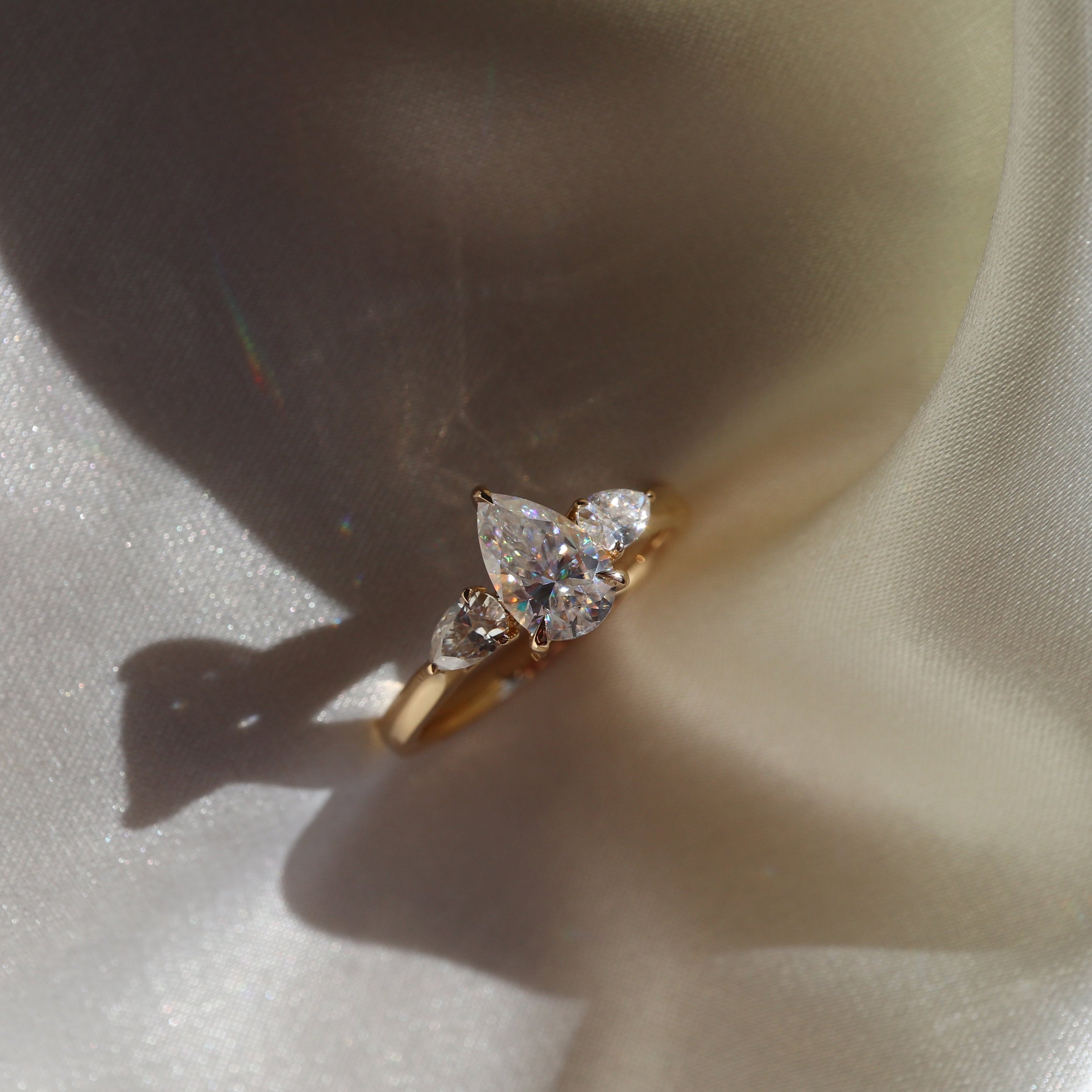 2.0 Carats Pear Shape Three Stone Moissanite Engagement Ring