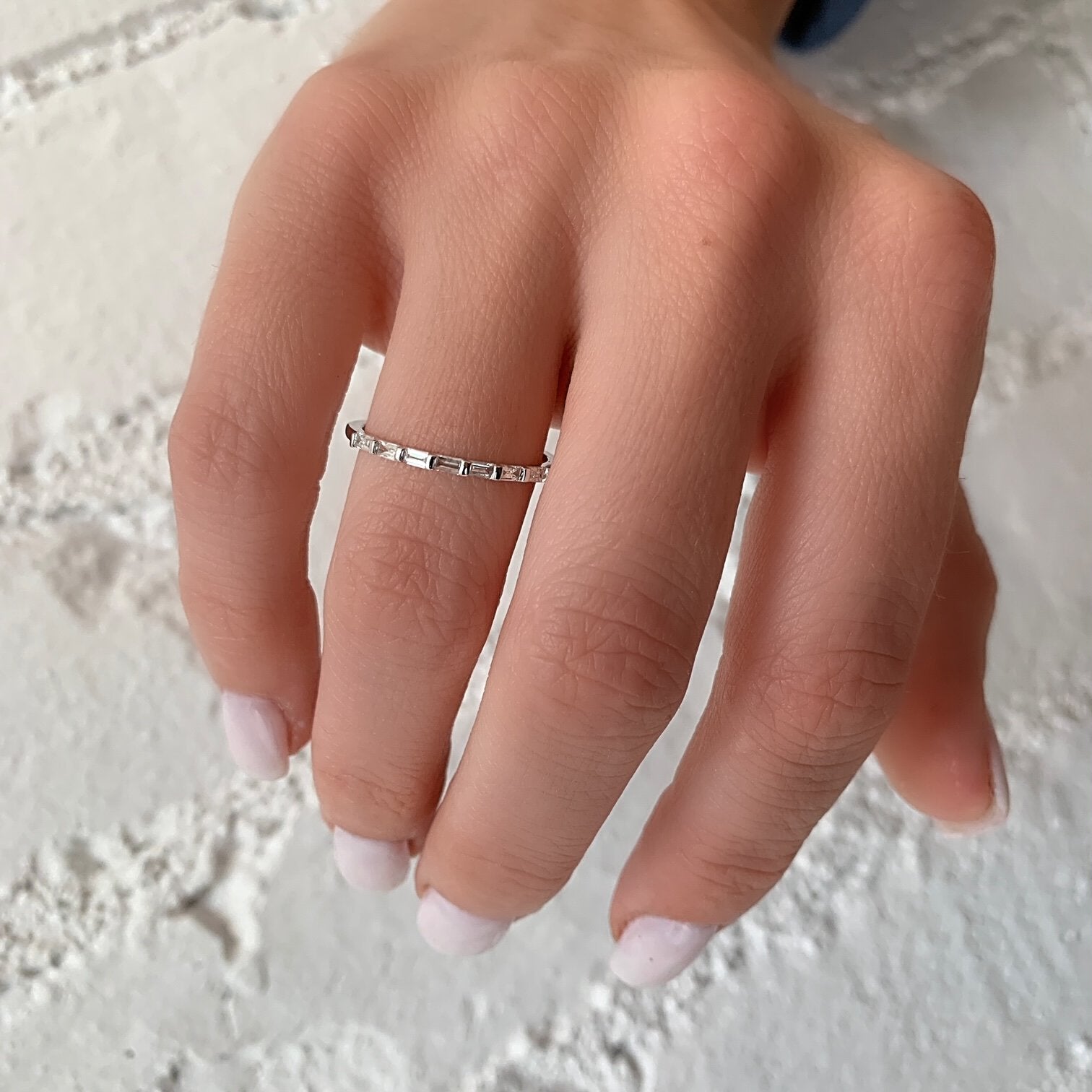 0.18 Carats Lab Grown Diamond Baguette Shape Bar Setting Wedding Band