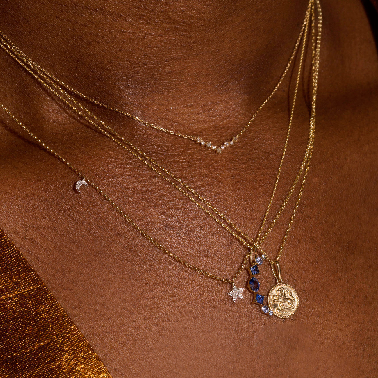 0.04 Carats Round Shape Moissanite Stars Necklace