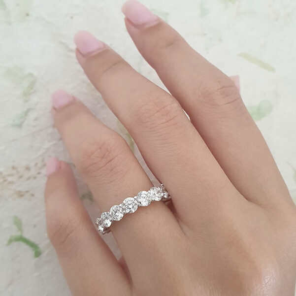 5.0 Carats Lab Grown Diamond Emerald & Round Shape Full Eternity Wedding Band