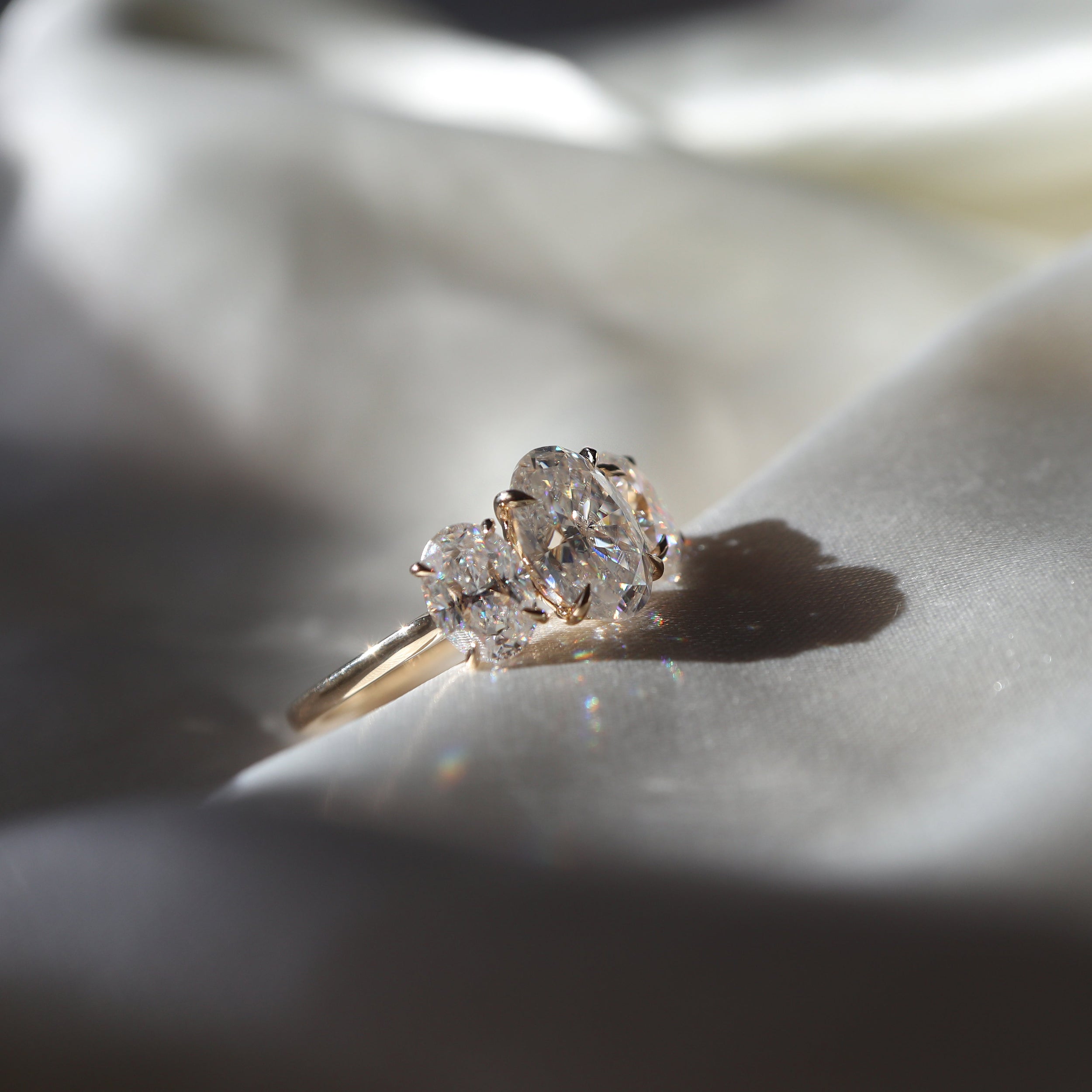 1.20 Carats Oval Shape Moissanite Three Stone Engagement Ring