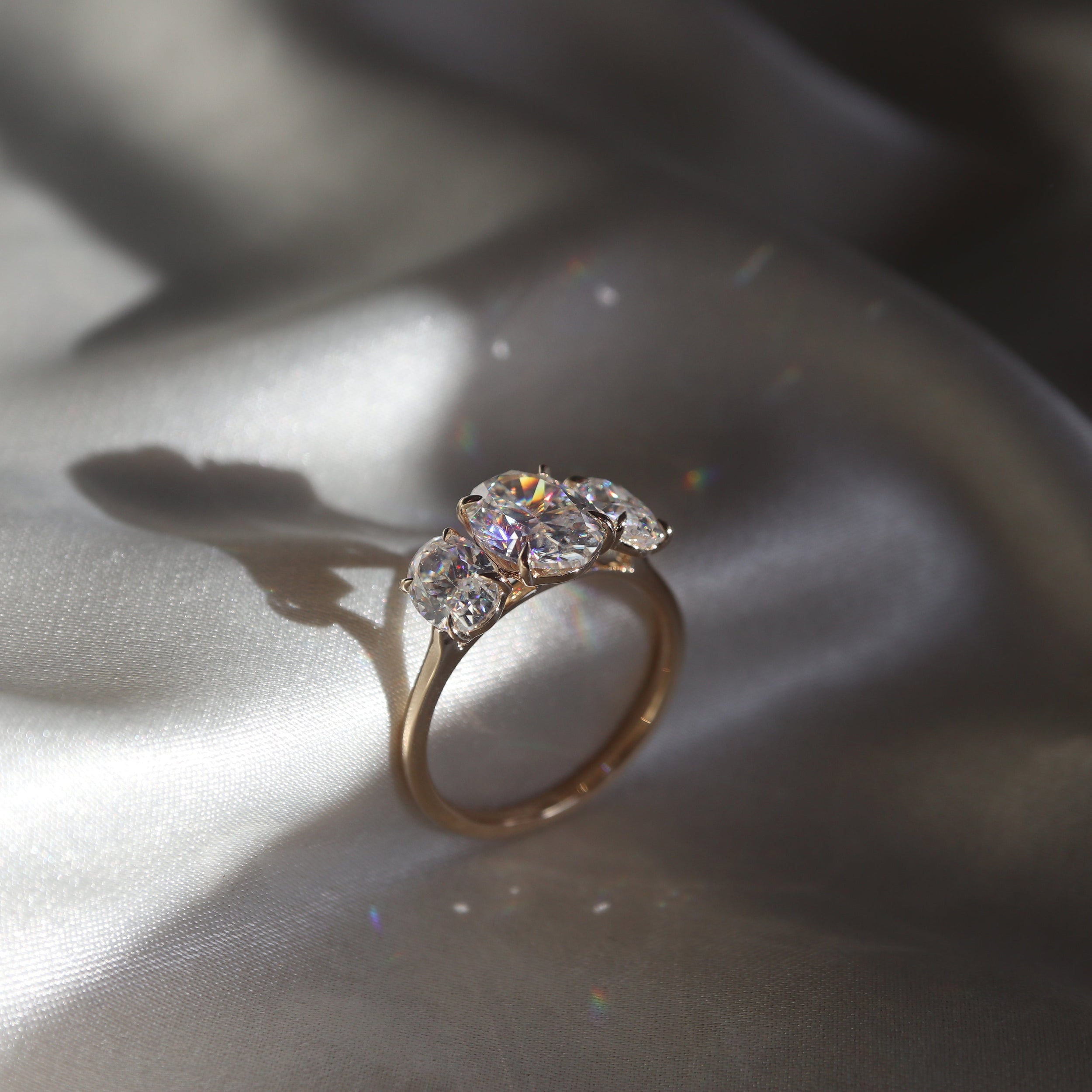 1.20 Carats Oval Shape Moissanite Three Stone Engagement Ring