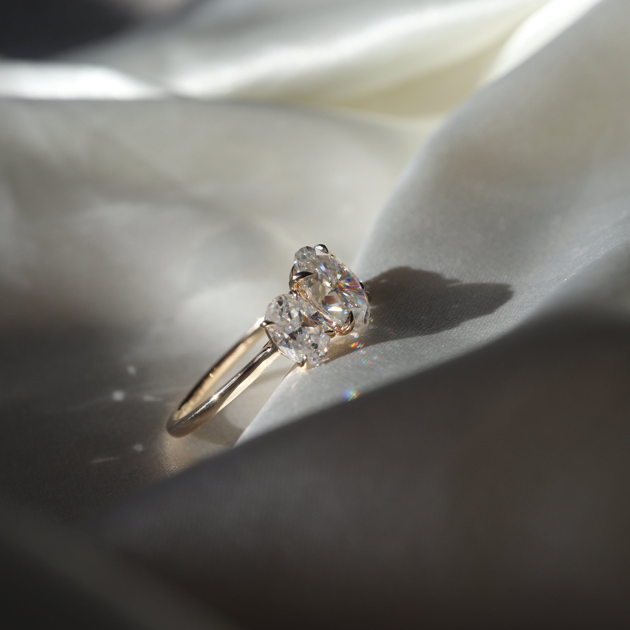 1.20 Carats Oval Shape Moissanite Three Stone Engagement Ring