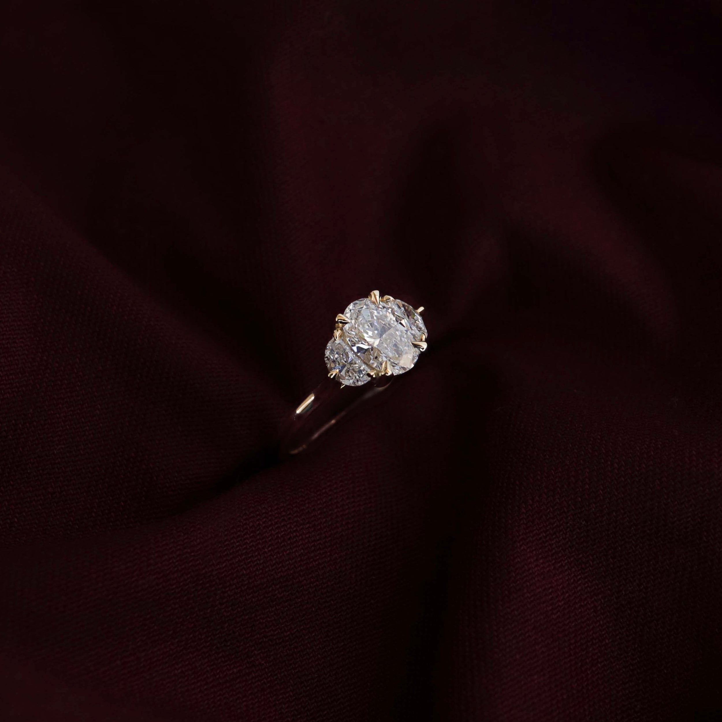 1.0 Carats Oval Shape Moissanite Three Stone Engagement Ring