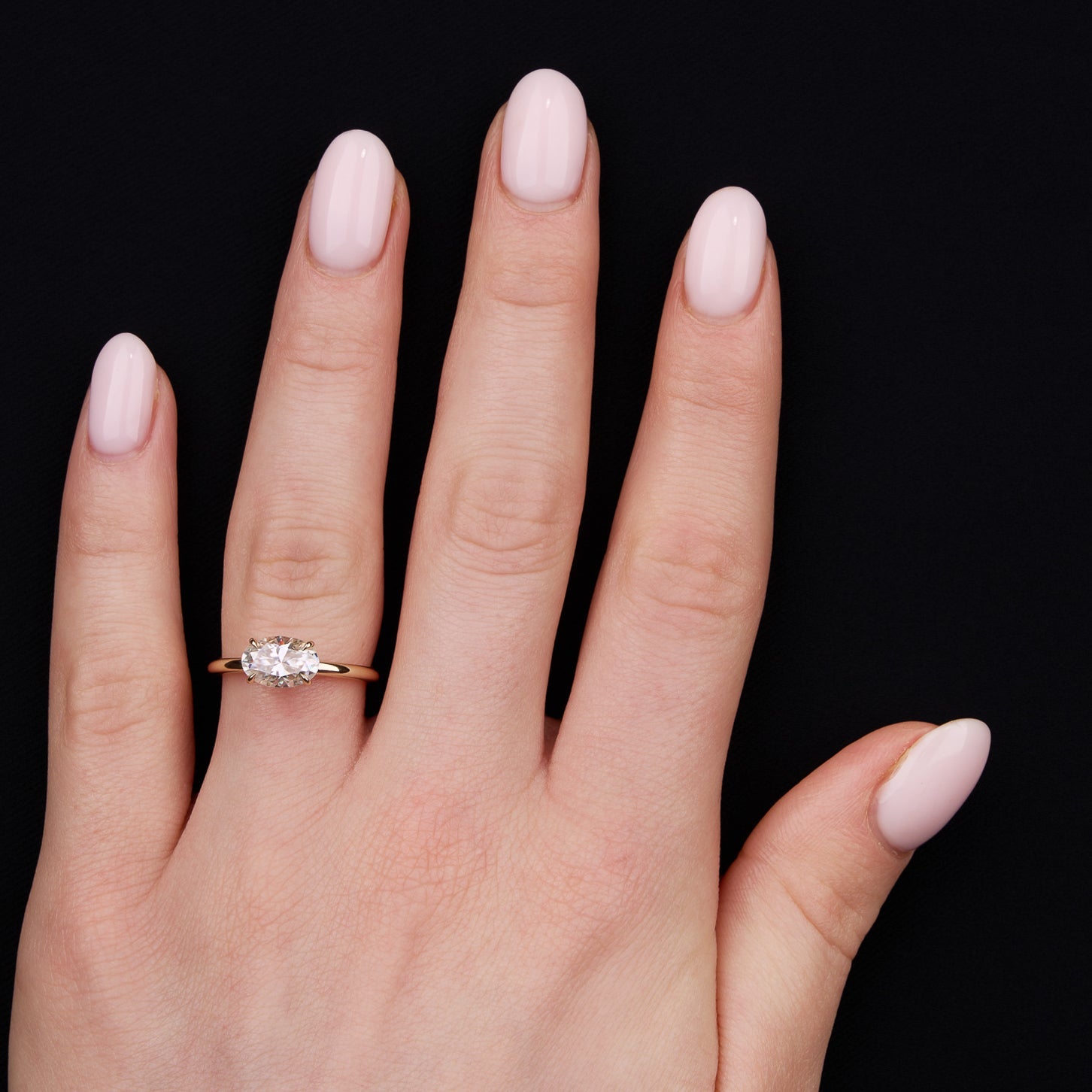 1.30 Carats East-West Oval Shape Moissanite Solitaire Engagement Ring