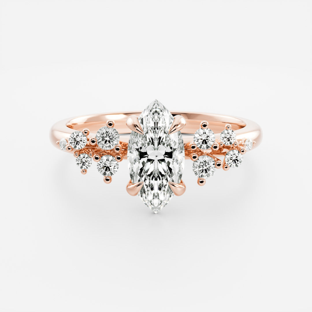 1.0 Carats Marquise Shape Cluster Moissanite Engagement Ring