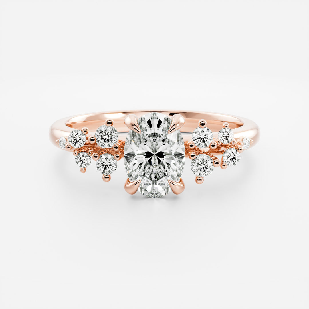 0.95 Carats Oval Shape Moissanite Cluster Engagement Ring