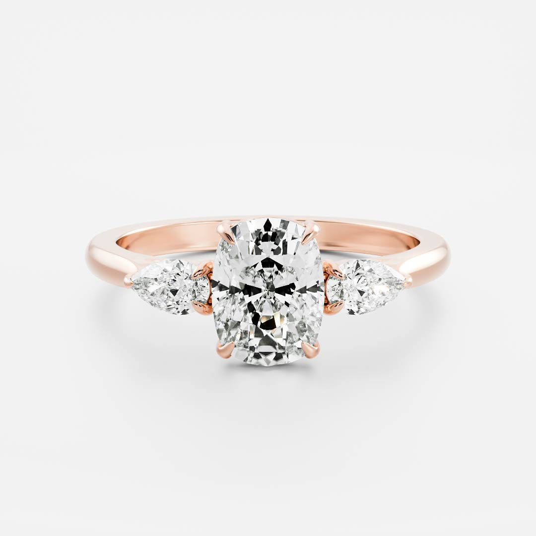 1.20 Carats Elongated Cushion Shape Moissanite Three Stone Engagement Ring