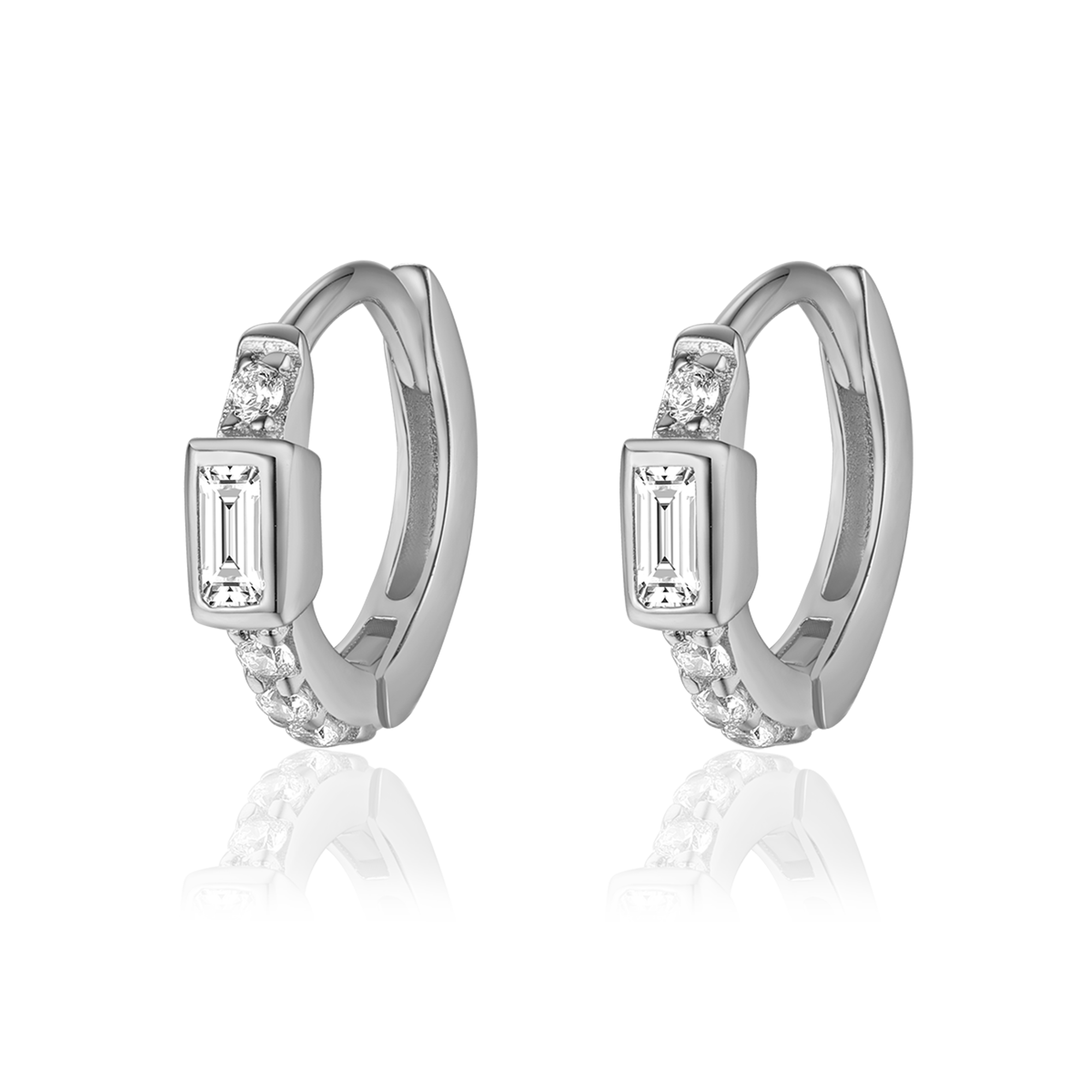 0.45 TCW Baguette & Round Shape Moissanite Huggie Hoops Earrings