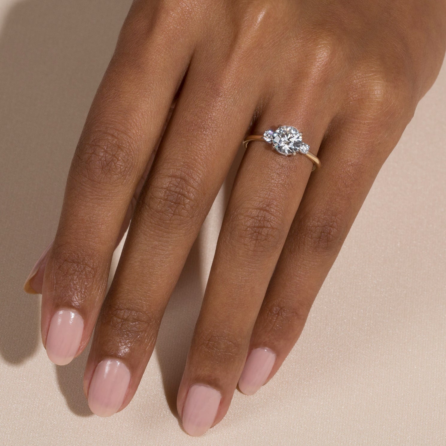0.90 Carats Lab Grown Diamond Round Shape G-SI1 Three Stones Engagement Ring