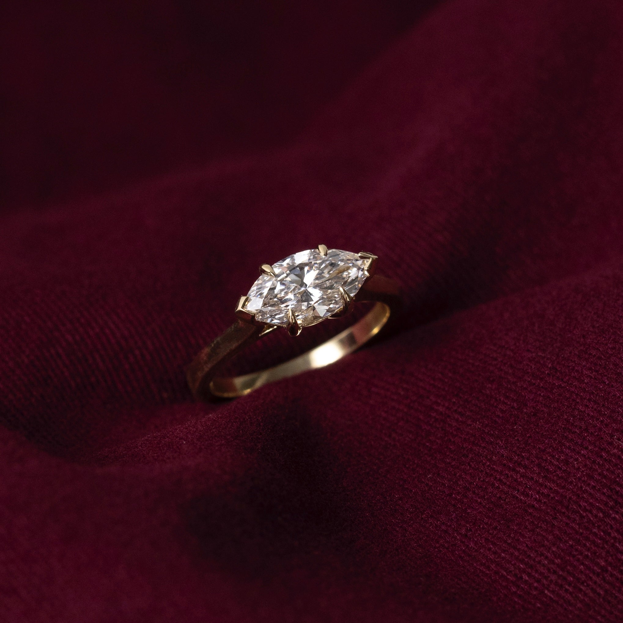 1.0 Carats East-West Marquise Shape Moissanite Solitaire Engagement Ring
