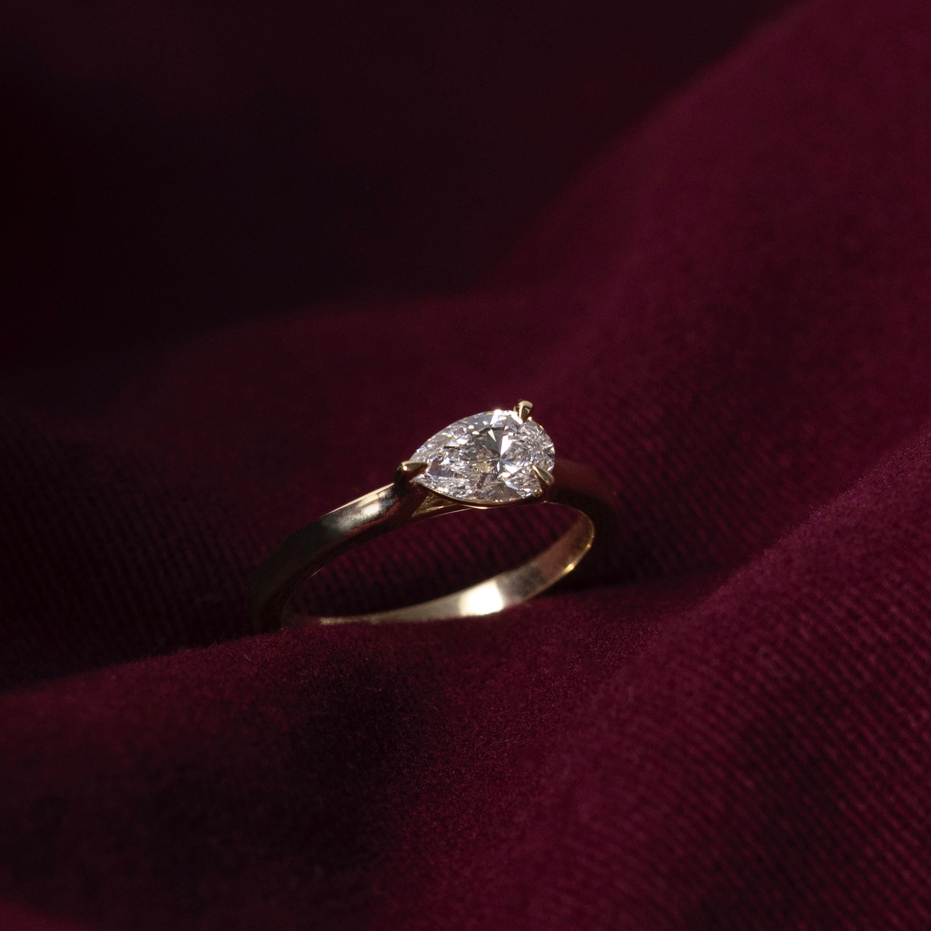 0.80 Carats East-West Pear Shape Moissanite Solitaire Engagement Ring