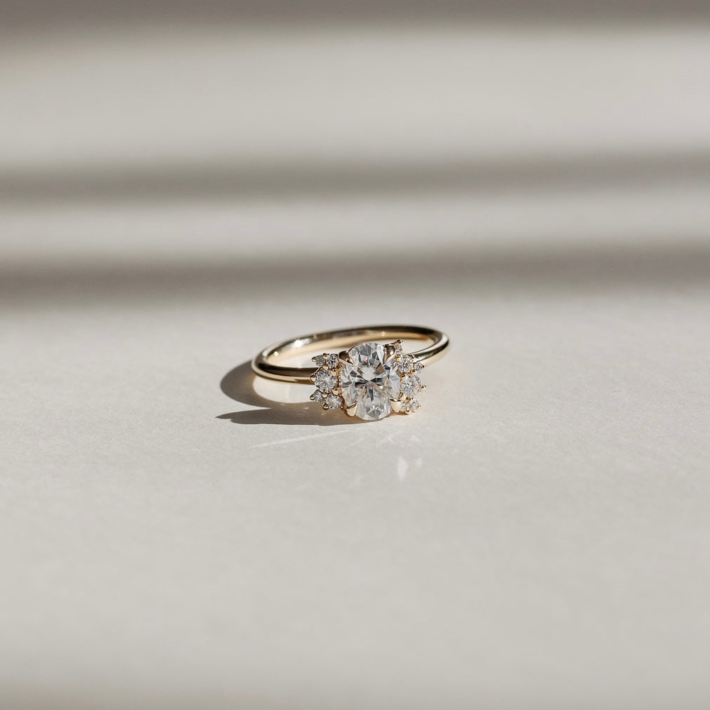 1.0 Carats Oval Shape Cluster Moissanite Engagement Ring