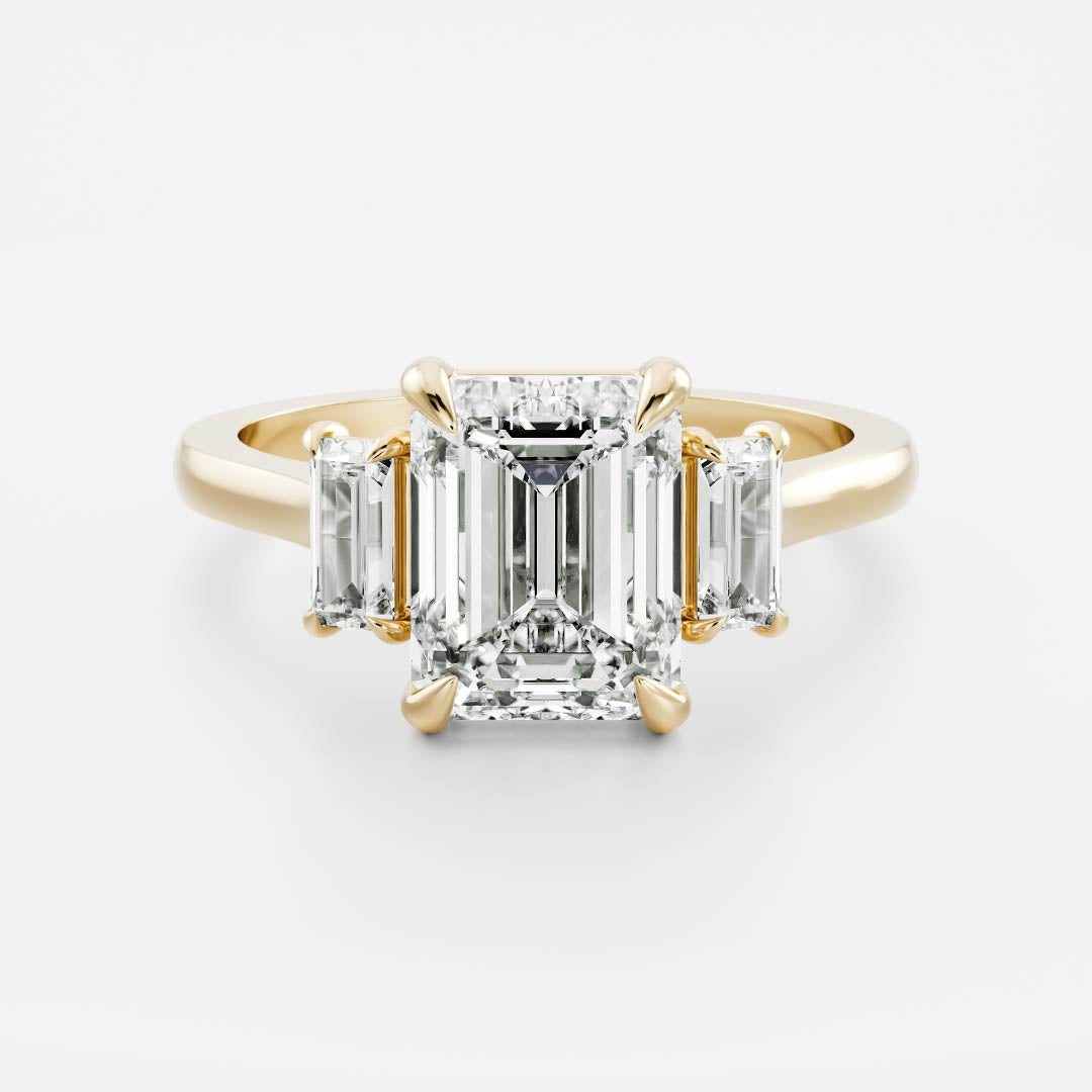 1.50 Carats Emerald Shape Three Stone Moissanite Engagement Ring