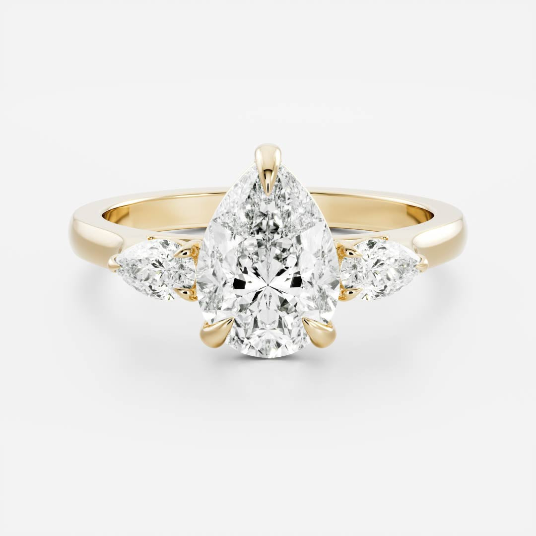 2.0 Carats Pear Shape Three Stone Moissanite Engagement Ring