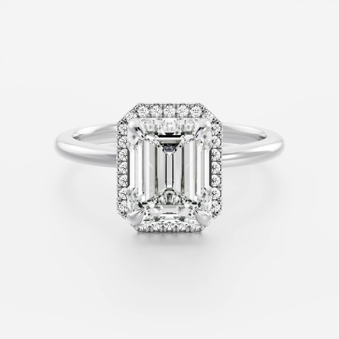 1.55 Carats Emerald Shape Halo Moissanite Engagement Ring