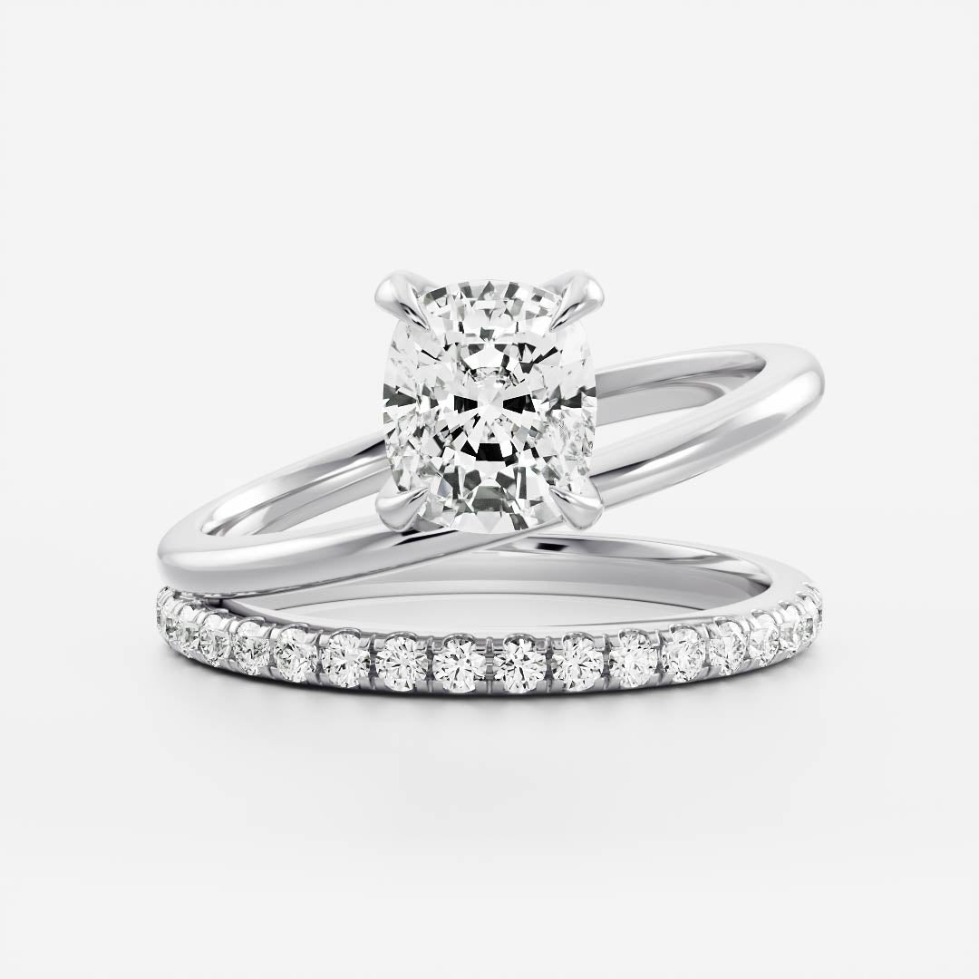 1.20 Carats Elongated Cushion Shape Moissanite Double Band Engagement Ring
