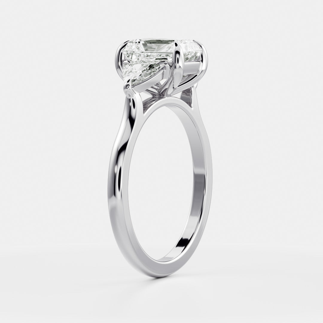 0.70 Carats Radiant Shape Moissanite Three Stone Engagement Ring