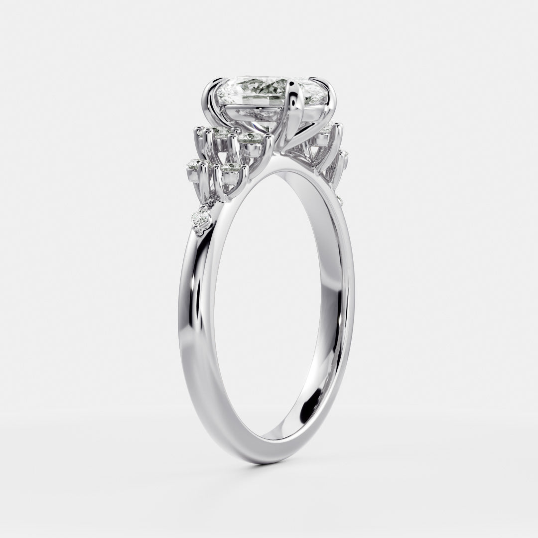 0.95 Carats Oval Shape Moissanite Cluster Engagement Ring
