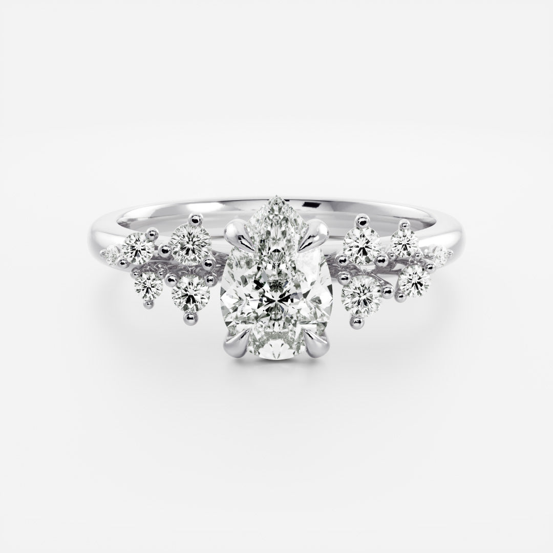 0.70 Carats Pear Shape Moissanite Cluster Engagement Ring