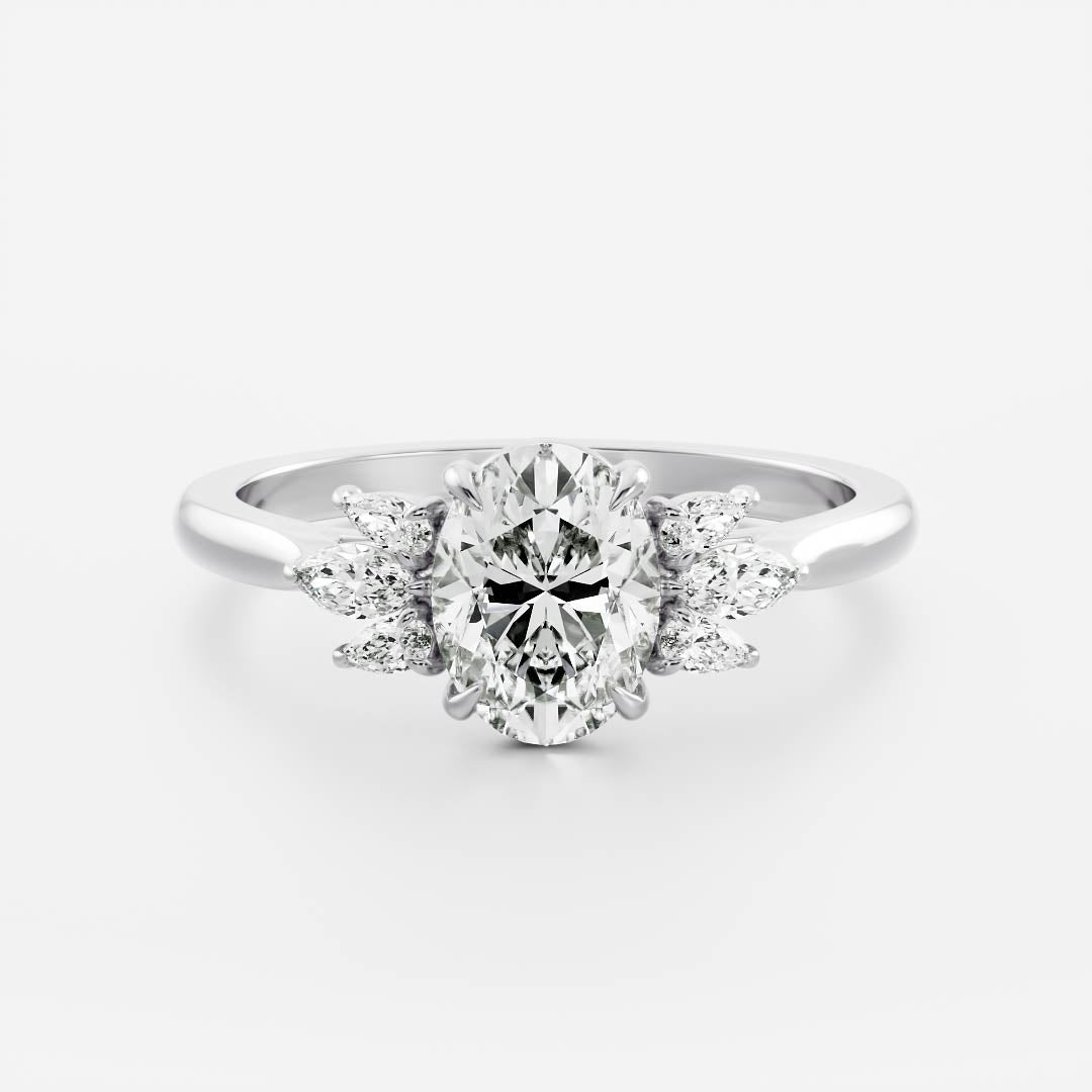 0.90 Carats Oval Shape Moissanite Cluster Engagement Ring
