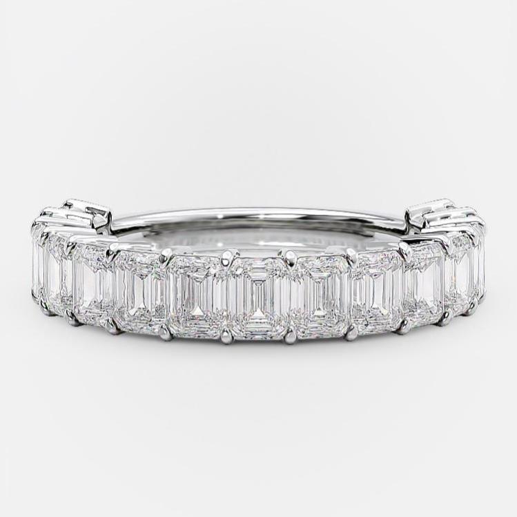 2.8 Carats Lab Grown Diamond Emerald Shape Bar Setting Wedding Band
