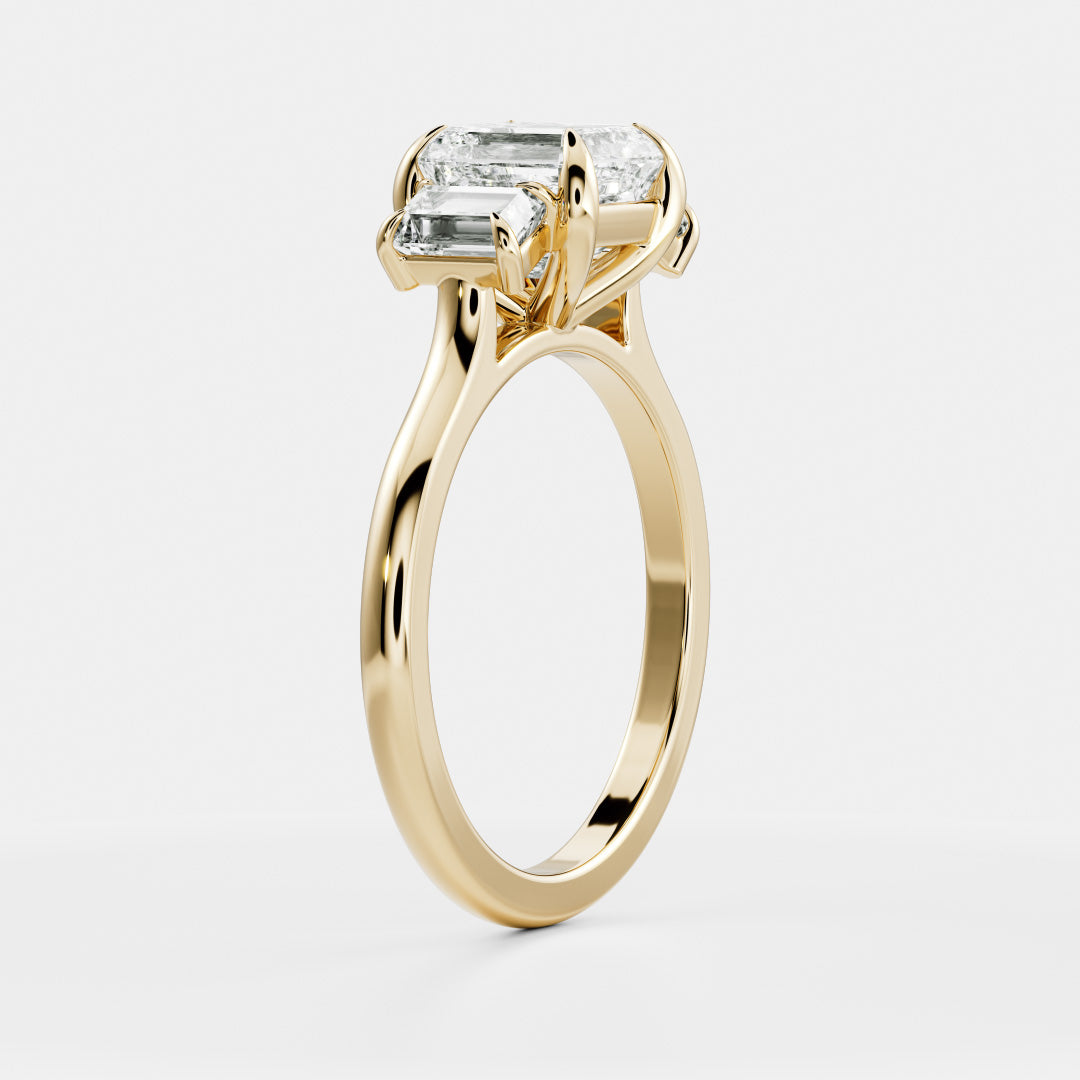 1.0 Carats Asscher Shape Moissanite Three Stone Engagement Ring