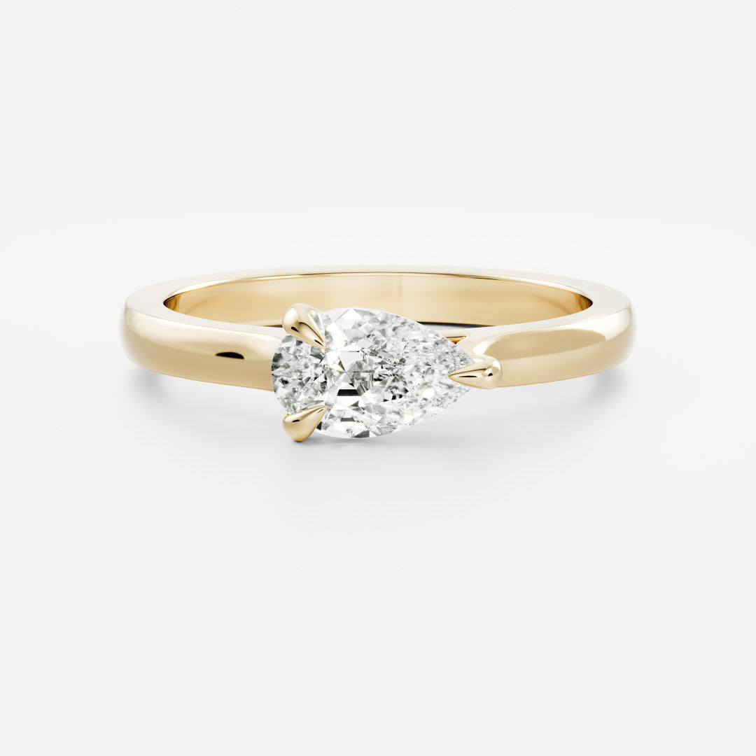 0.80 Carats East-West Pear Shape Moissanite Solitaire Engagement Ring