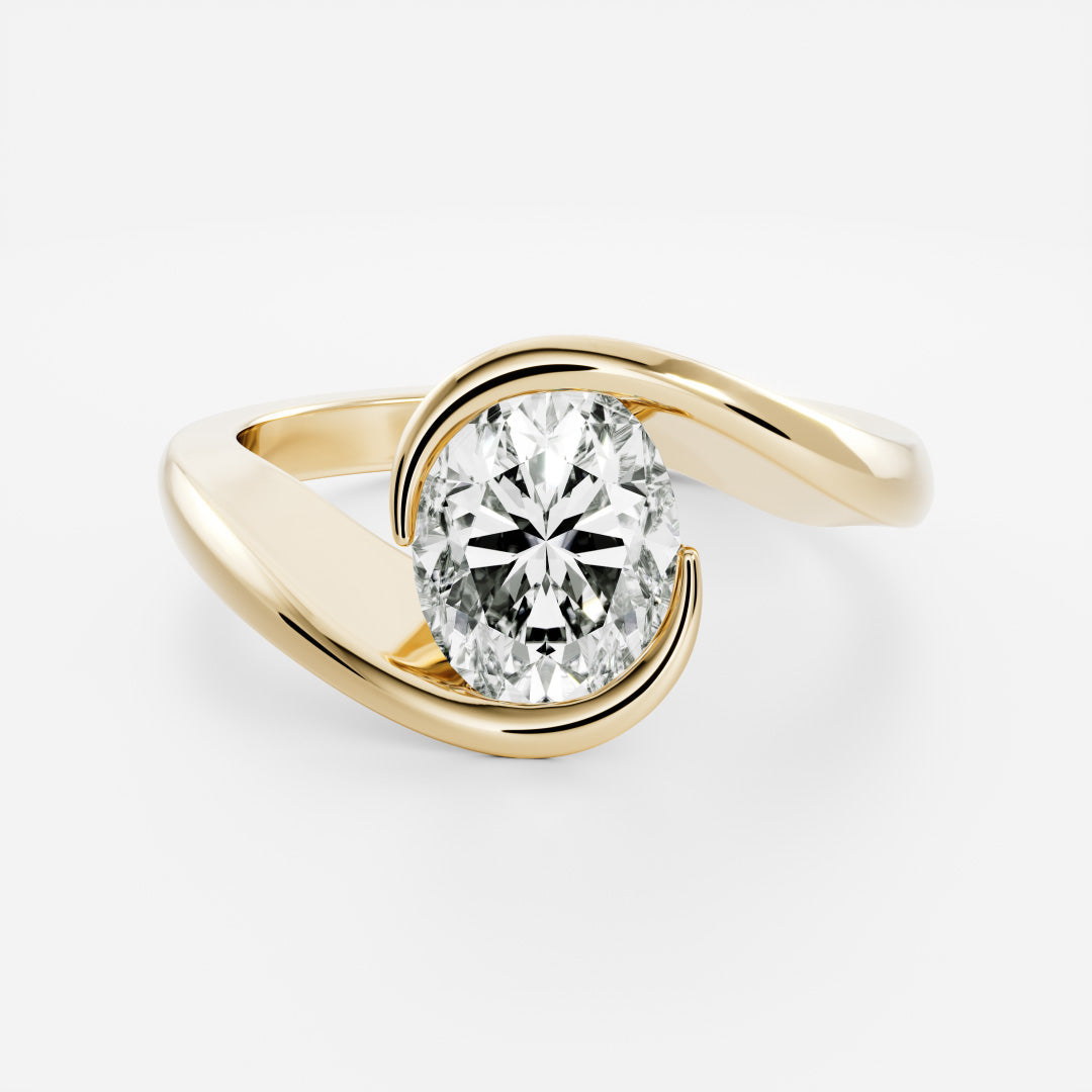0.90 Carats Suspended Oval Shape Solitaire Moissanite Engagement Ring