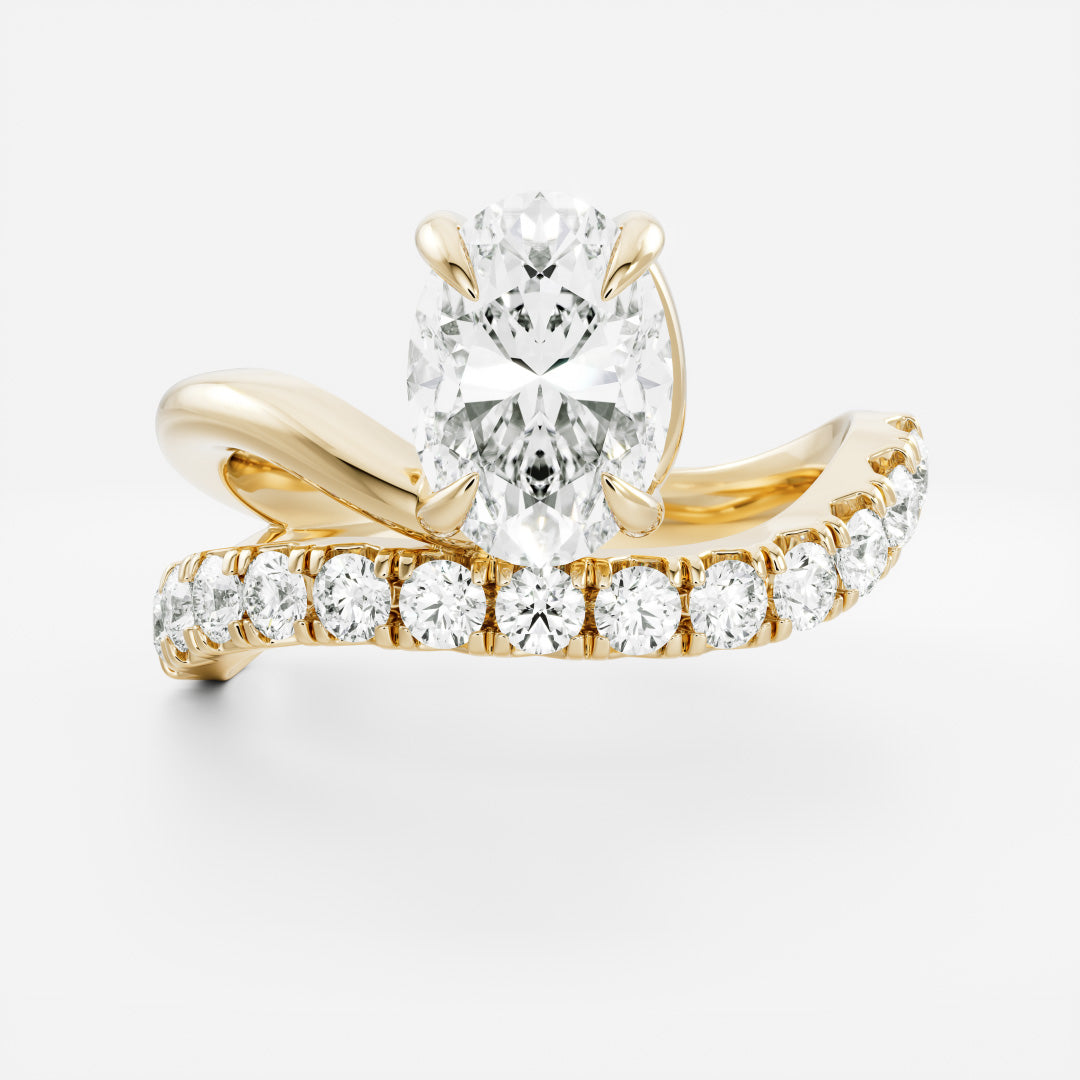 1.50 Carats Floating Oval Shape Moissanite Solitaire with Pave Engagement Ring