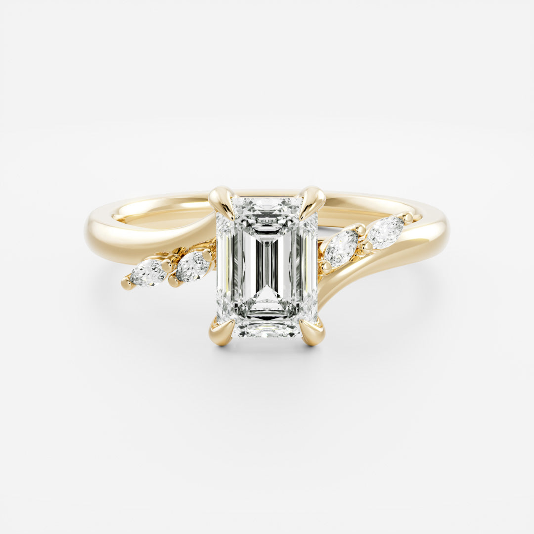 0.80 Carats Emerald Shape Cluster Moissanite Engagement Ring