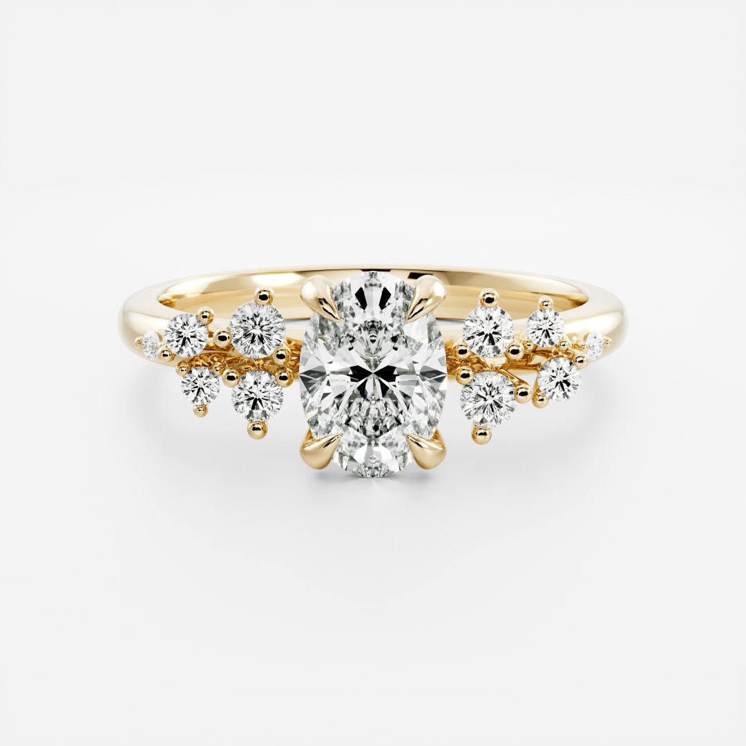 0.95 Carats Oval Shape Moissanite Cluster Engagement Ring