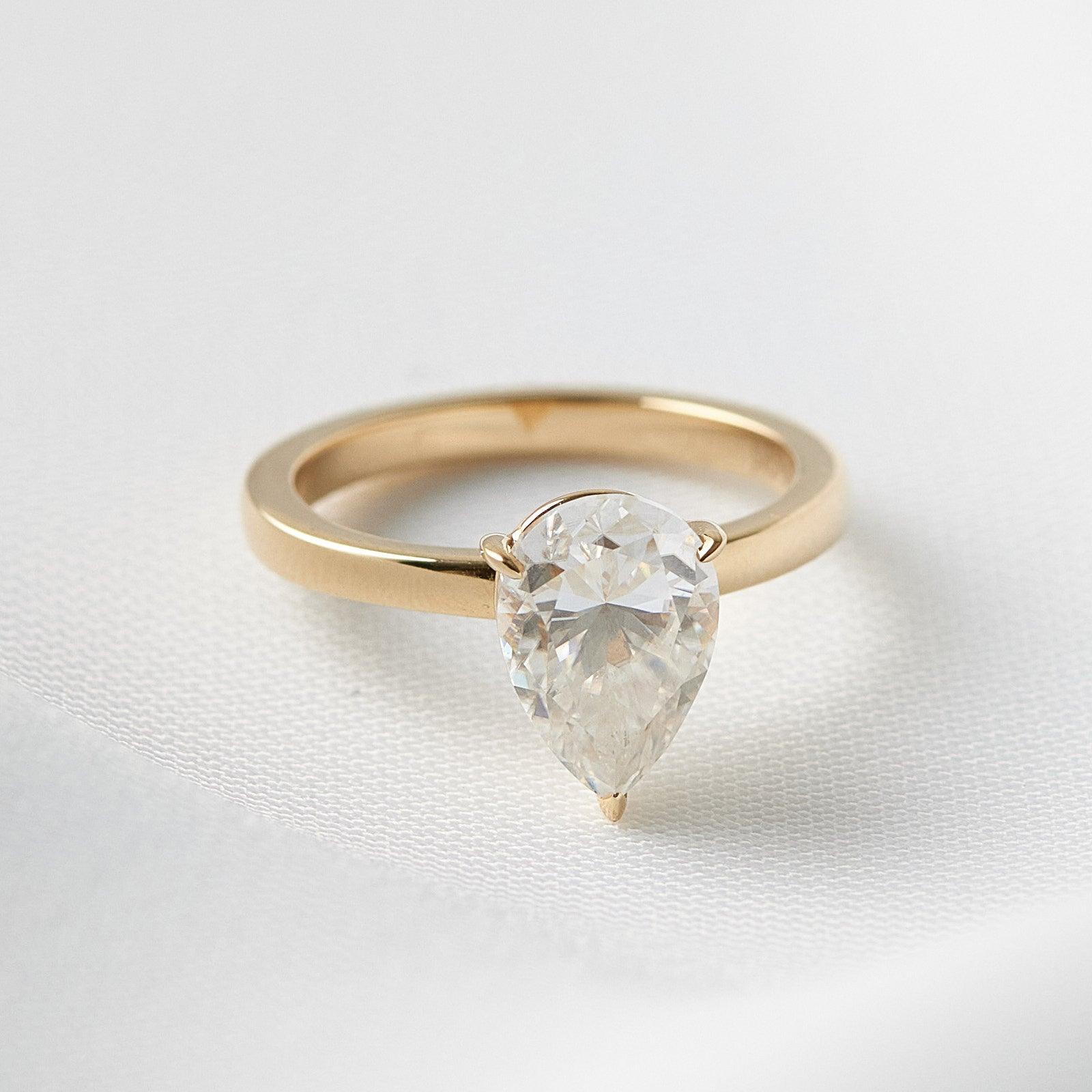 1.75 Carats Pear Shape Moissanite Solitaire Engagement Ring