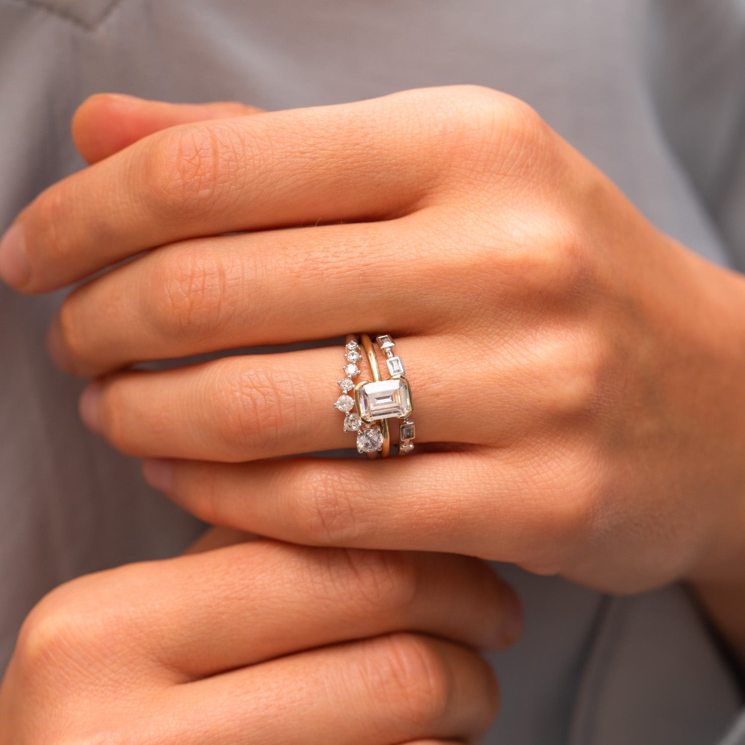 1.0 Carats Emerald Shape Moissanite Solitaire Engagement Ring