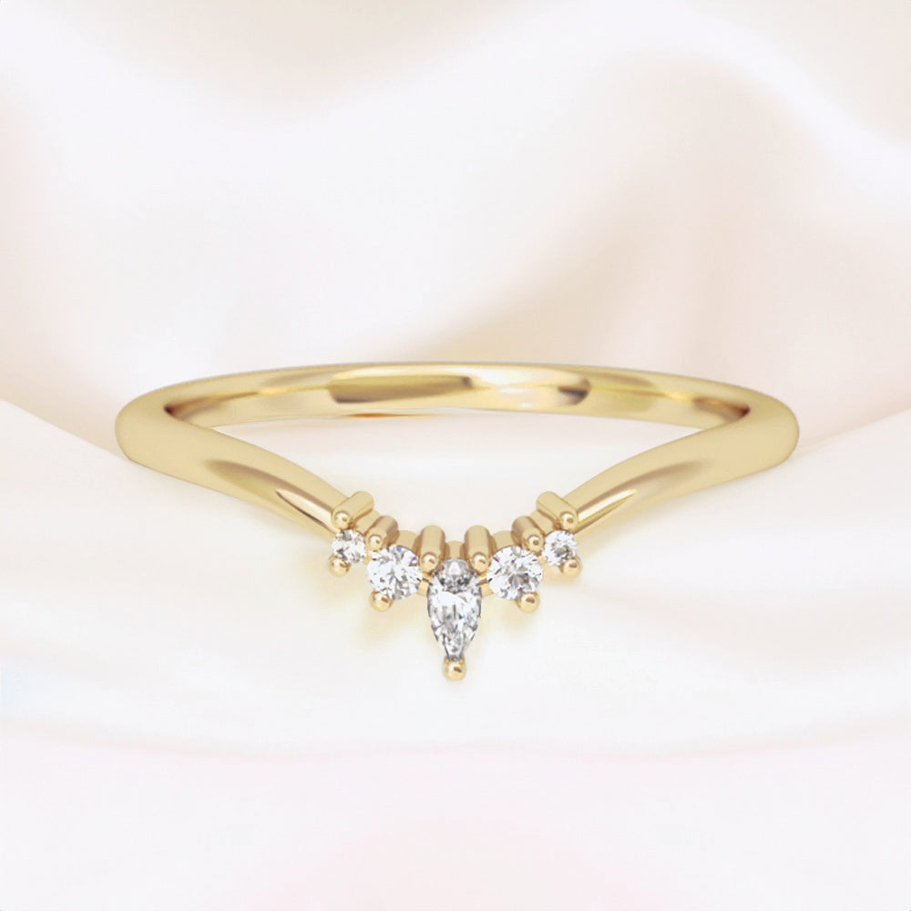 0.10 Carats Moissanite Round & Pear Shape Curved Wedding Band