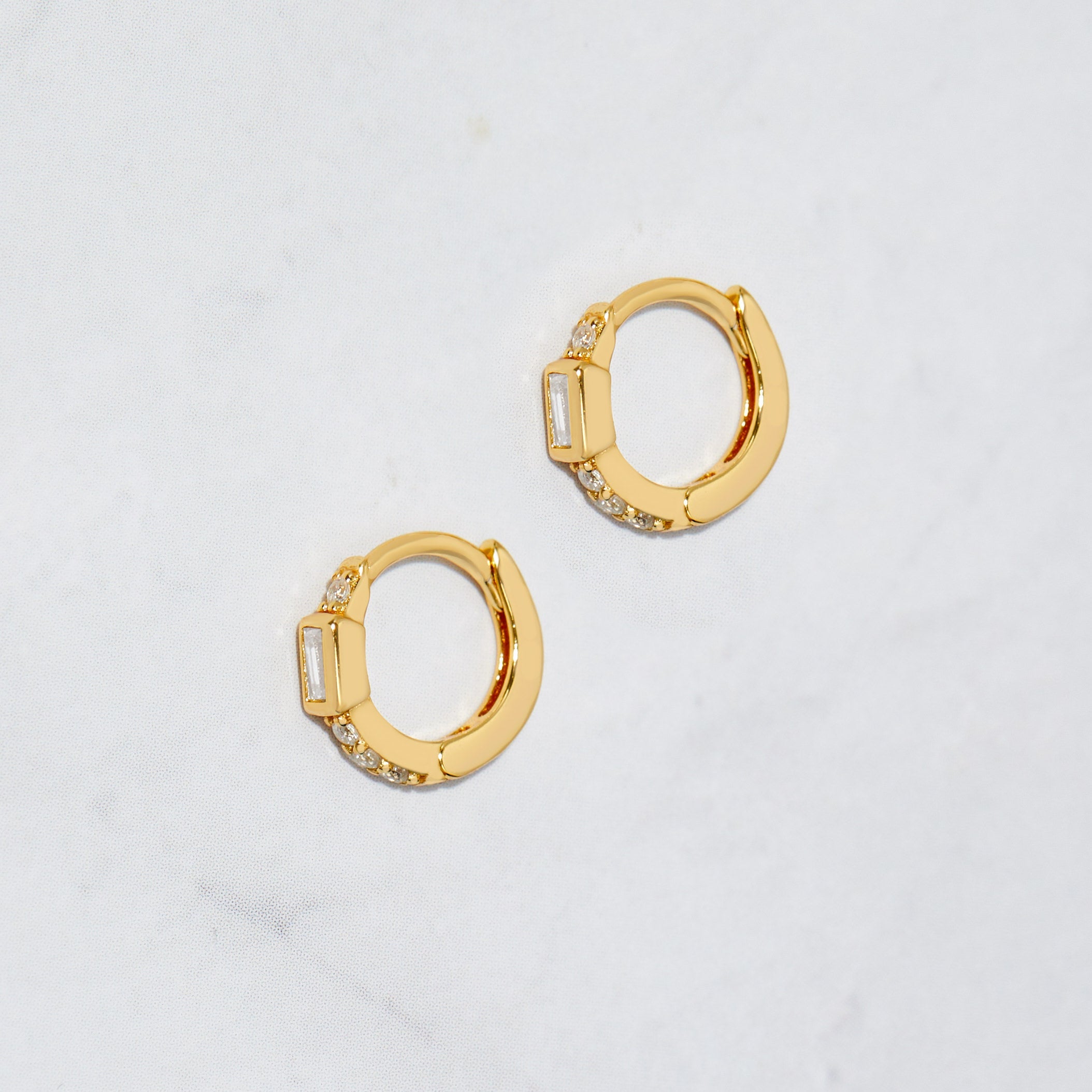 0.45 TCW Baguette & Round Shape Moissanite Huggie Hoops Earrings