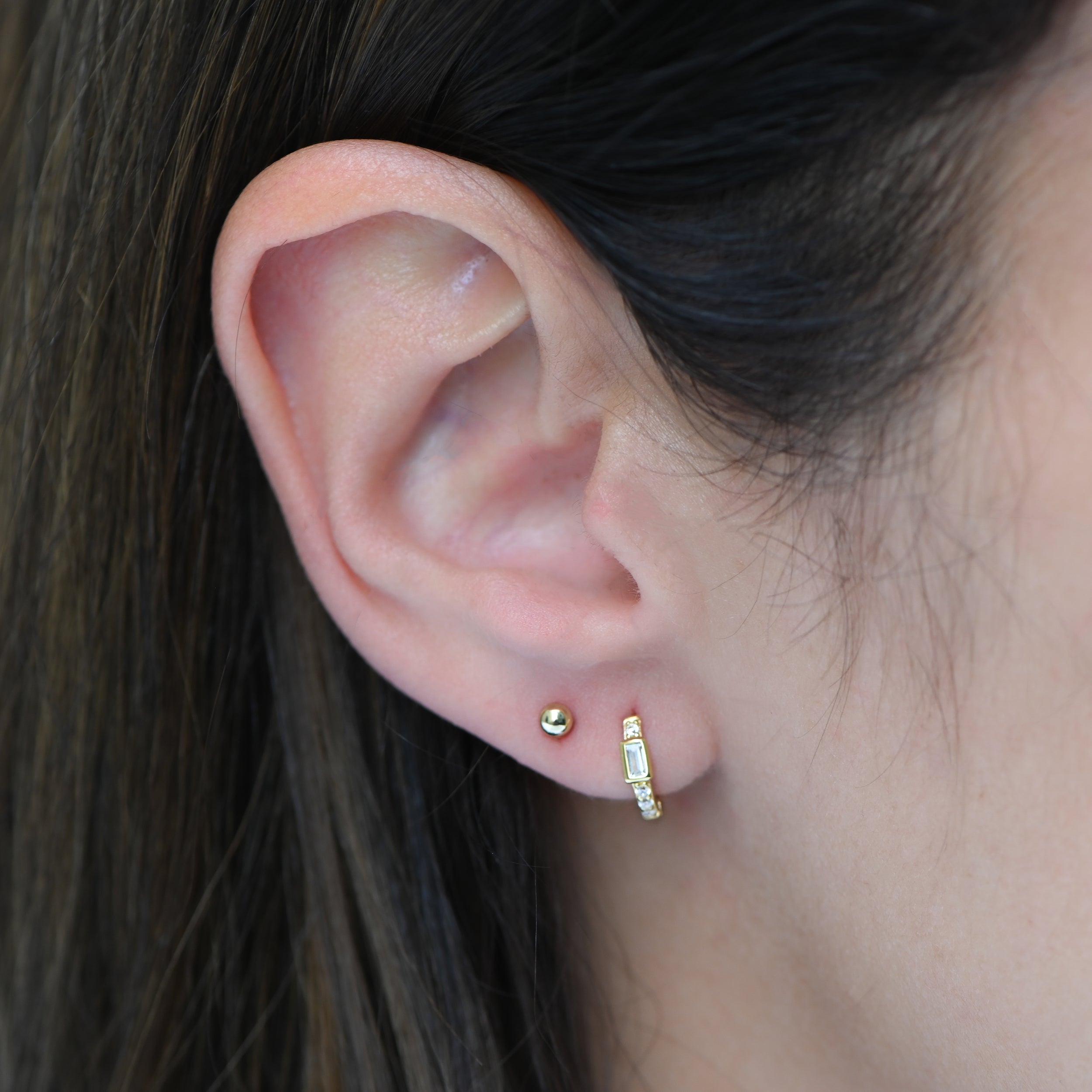 0.45 TCW Baguette & Round Shape Moissanite Huggie Hoops Earrings