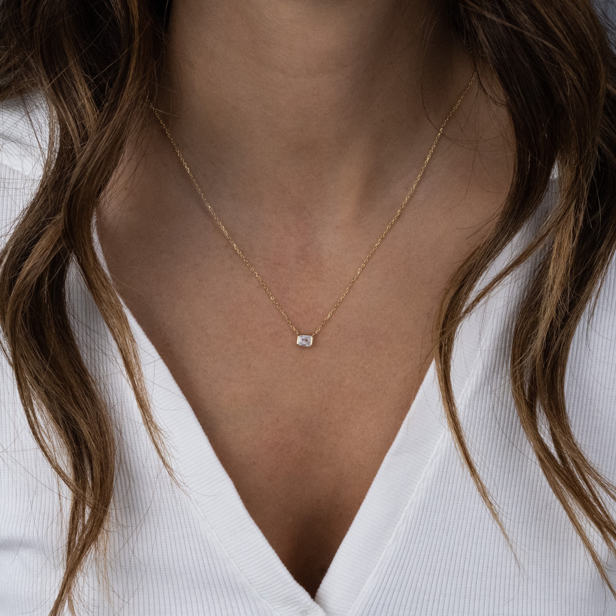 0.30 Carats East-West Radiant Shape Moissanite Bezel Solitaire Necklace
