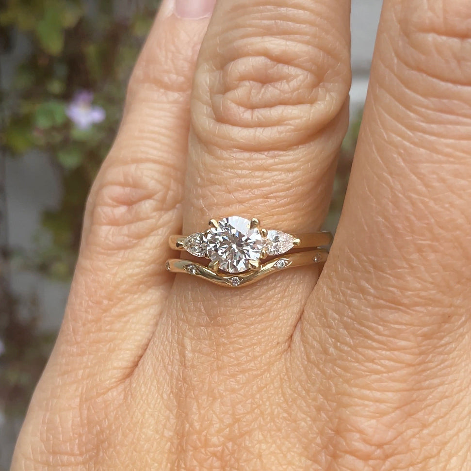 0.10 Carats Moissanite Round Shape Curved Wedding Band