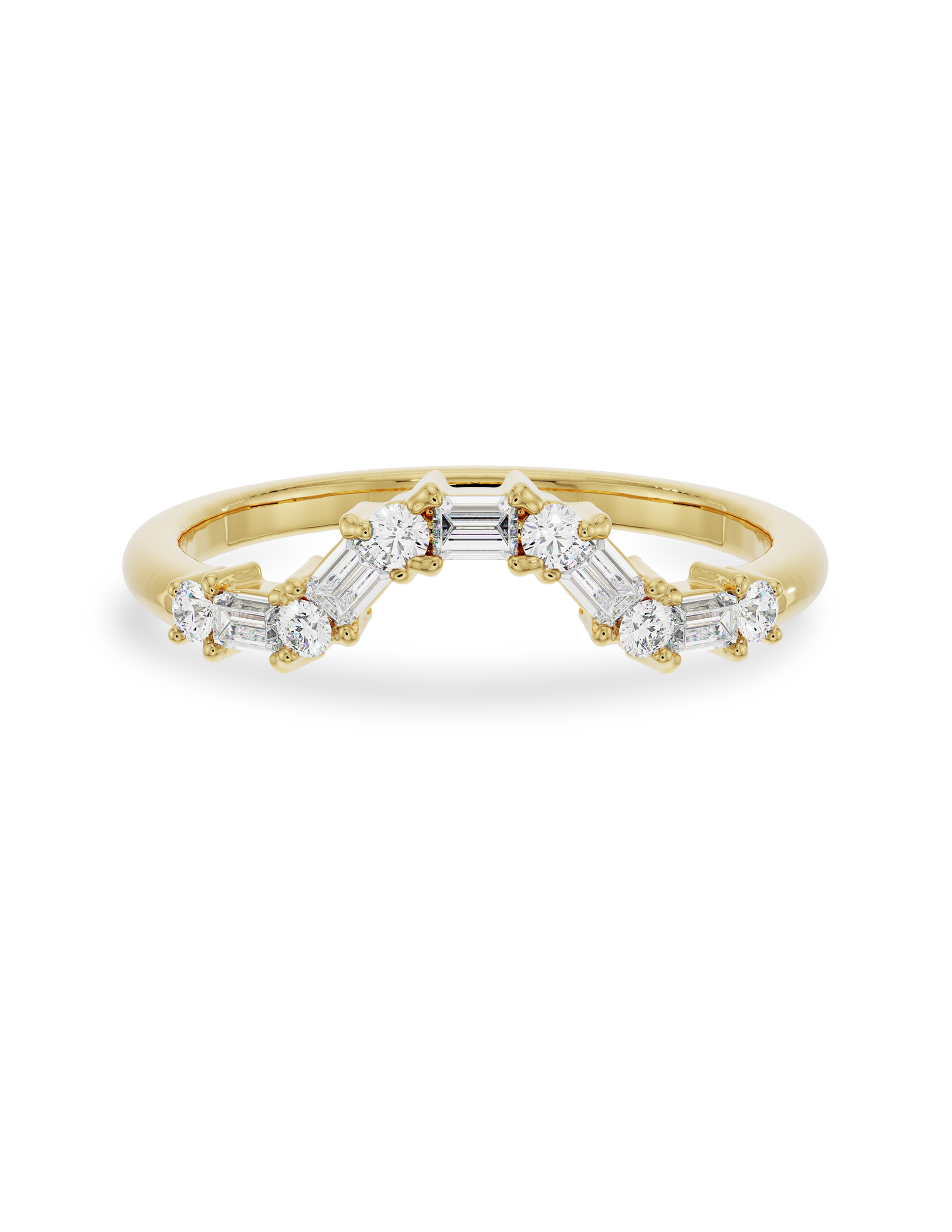 0.20 Carats Moissanite Round & Baguette Shape Curved Wedding Band