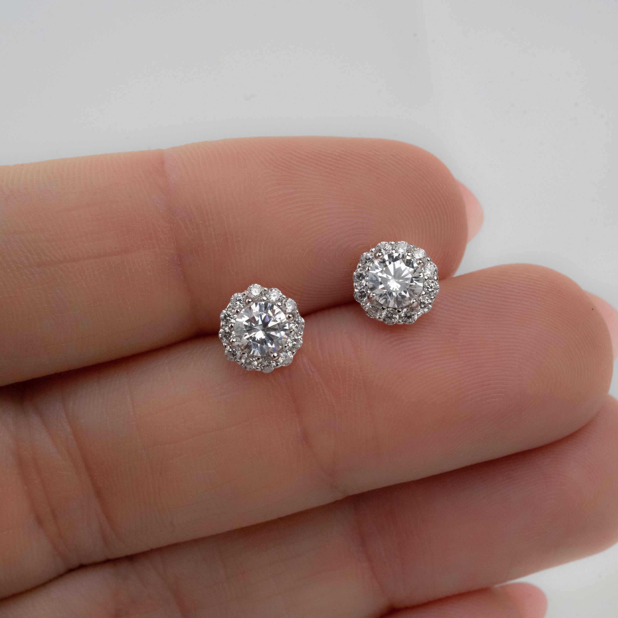 0.50 TCW Round Shape Moissanite Diamond Halo Studs Earrings