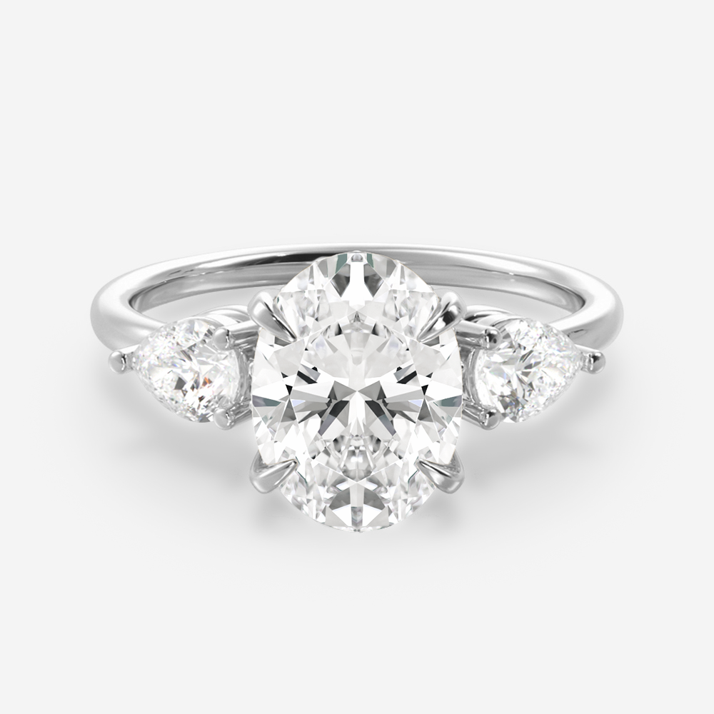 1.25 Carats Oval Shape Moissanite Three Stone Engagement Ring