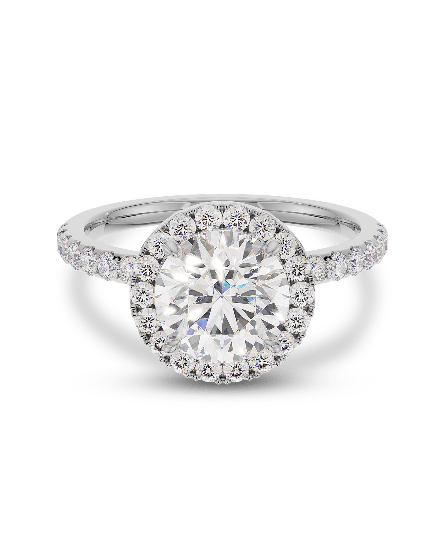 1.50 Carats Round Shape Moissanite Halo & Pave Engagement Ring