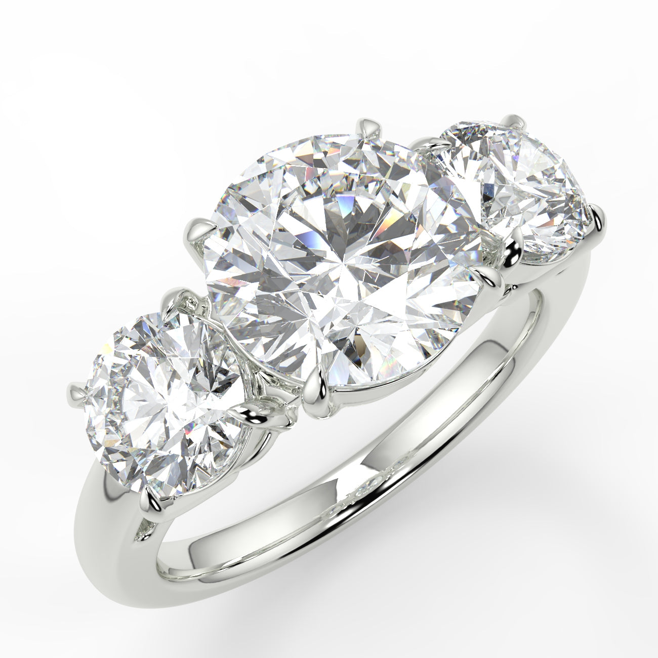 0.75 Carats Round Shape Moissanite Three Stone Engagement Ring