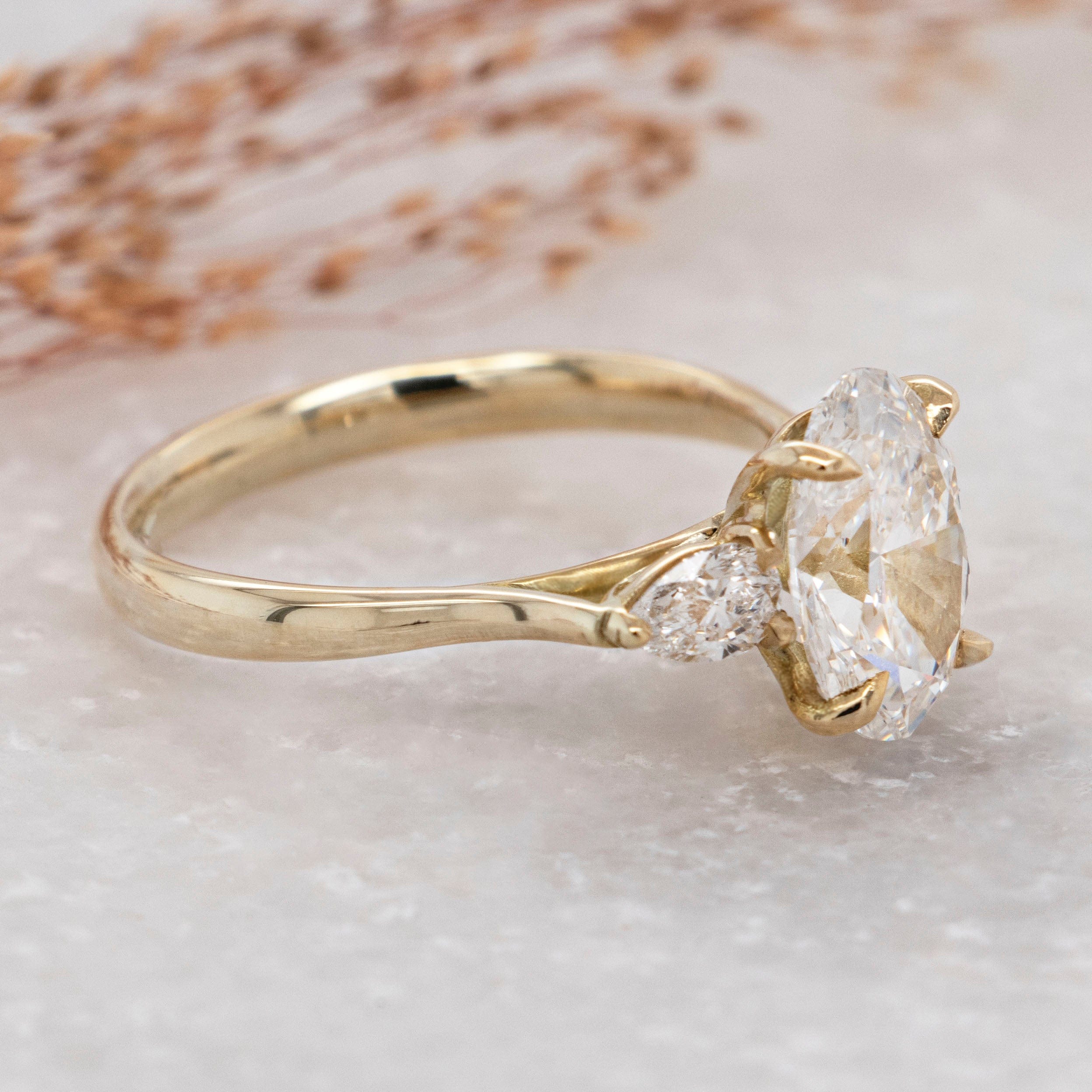 2.0 Carats Oval Shape Moissanite Three Stone Engagement Ring